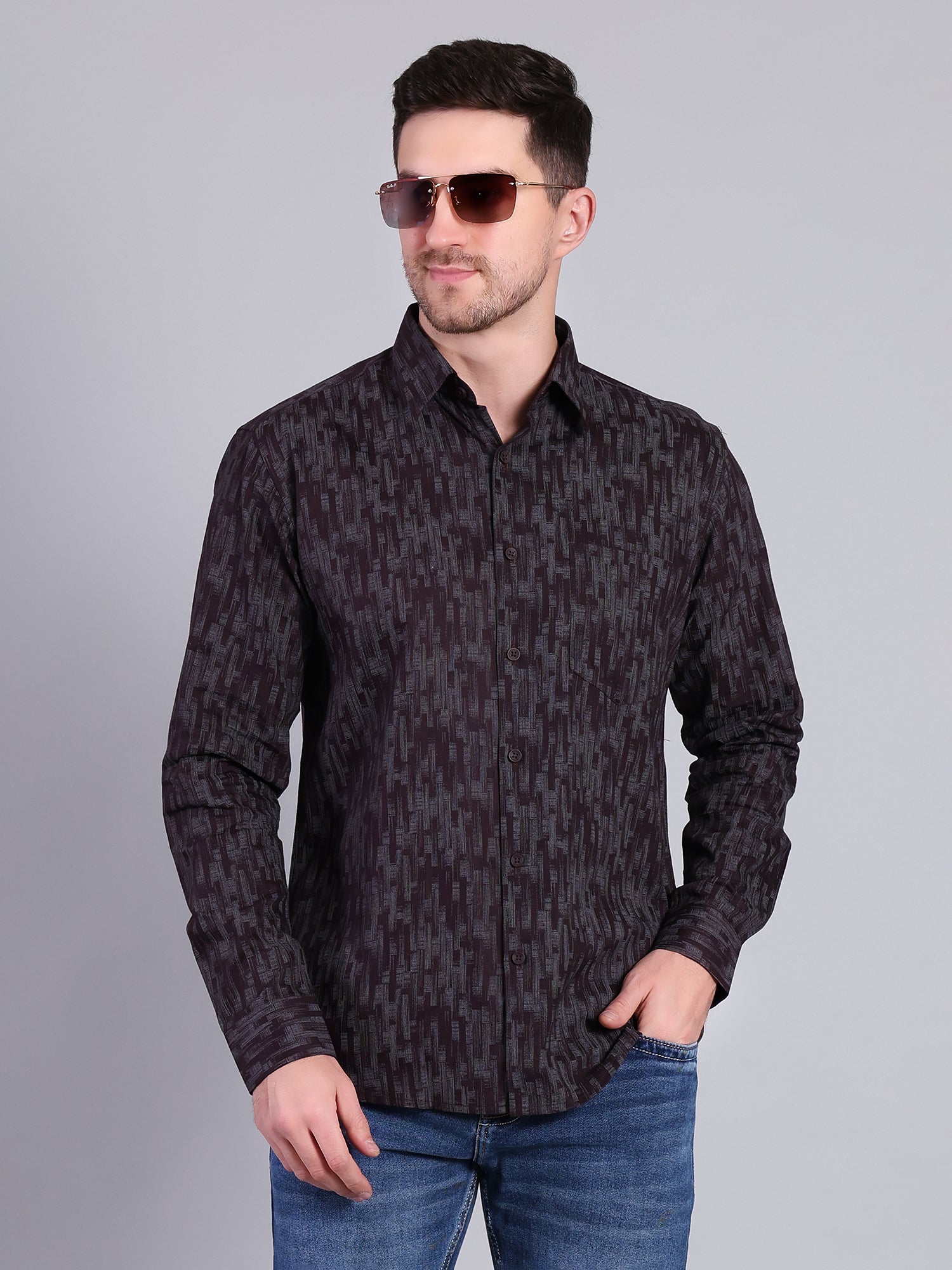 Stylox Men’s Regular Fit Textured Printed Full Sleeve Casual Shirt - Stylox