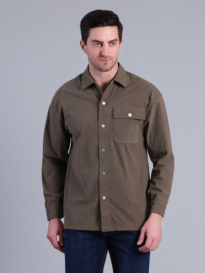 Stylox Men’s Textured Winter Shacket with Snap Button Closure