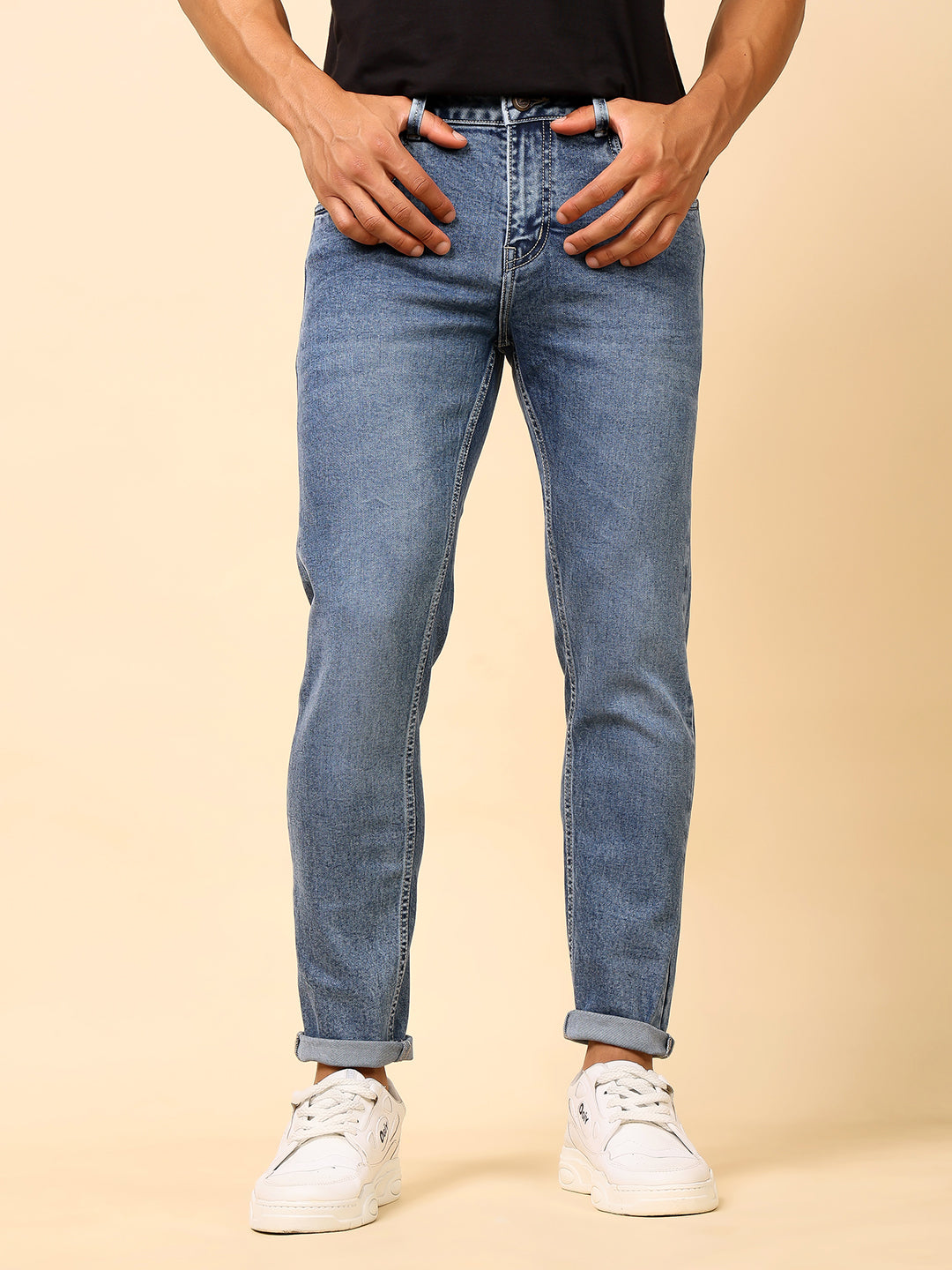 Stylox Men’s Ankle Fit Stretchable Washed Denim Jeans - Stylox