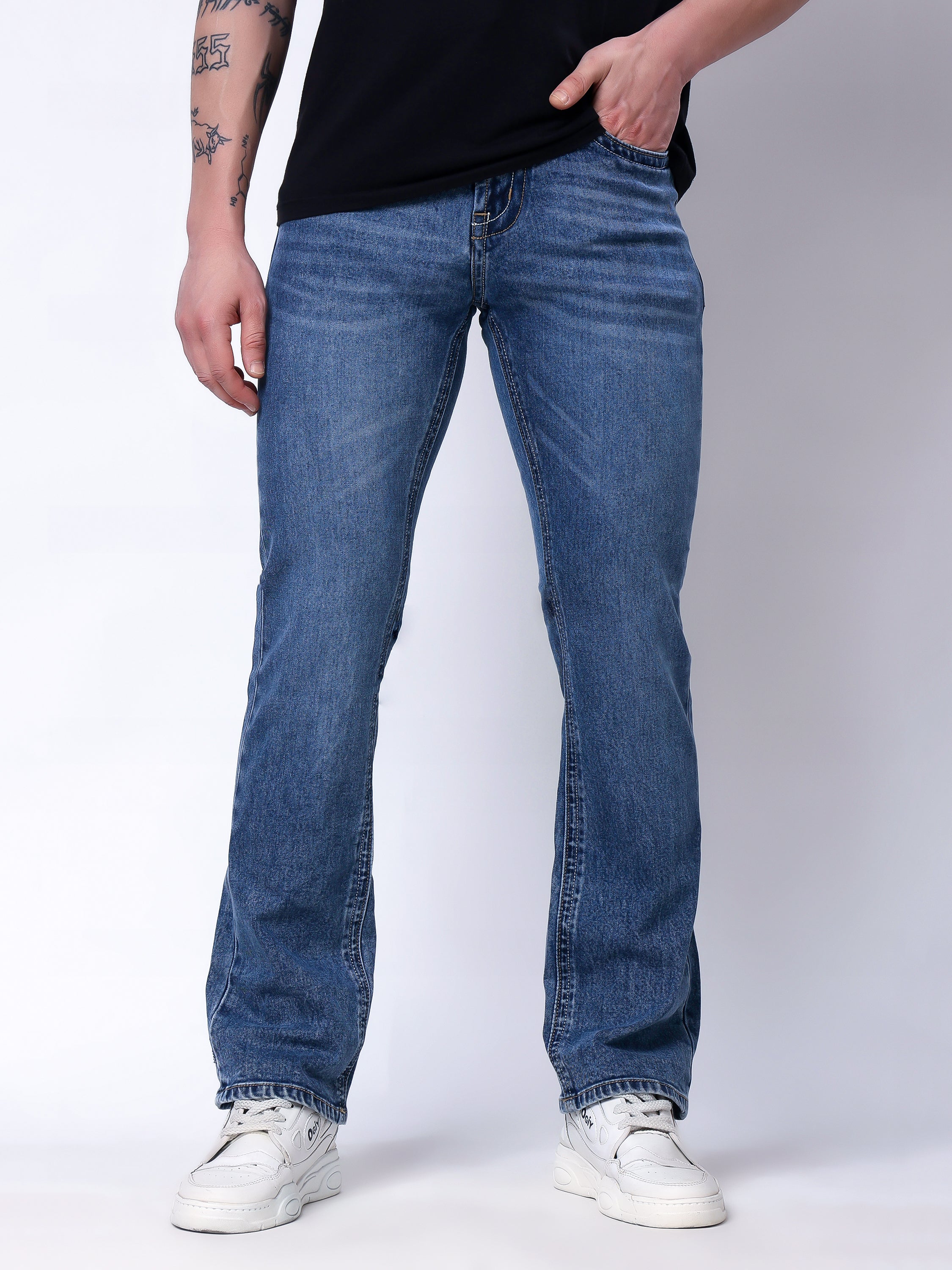 Stylox Men's Bootcut Fit Stretchable Denim Jeans-Mid Light Blue - Stylox