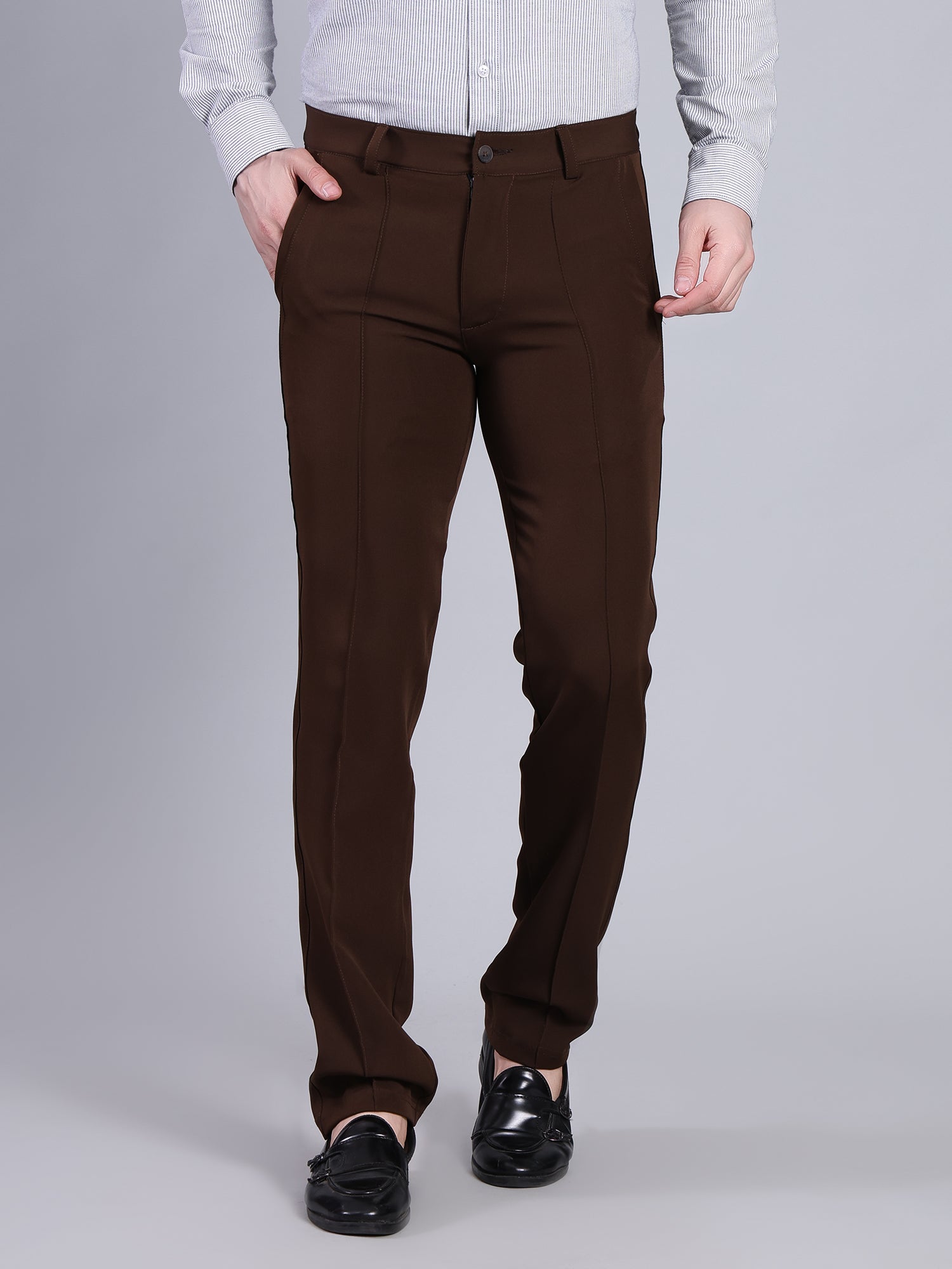 Stylox Men’s Comfort Fit Korean Trousers – Premium Office Wear Pants-Brown - Stylox