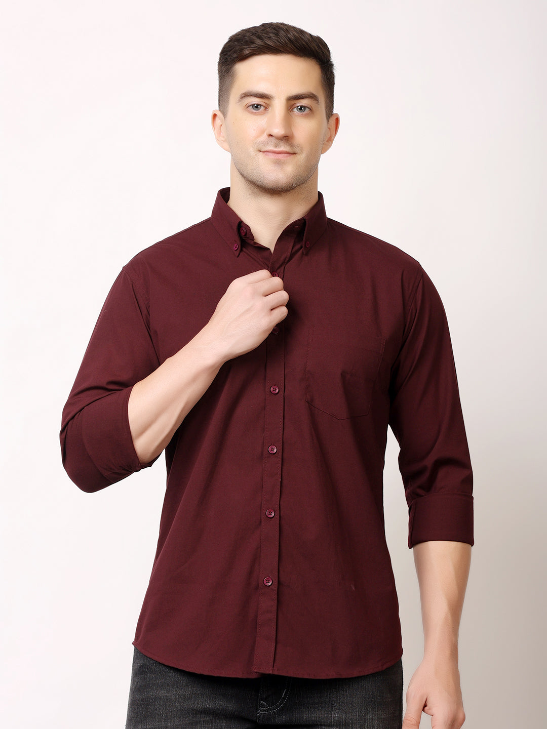 Stylox Men's Regular Fit Solid Casual Shirt with Full Sleeves – Premium Cotton Blend Button-Down Shirt for Smart Everyday Style - Stylox