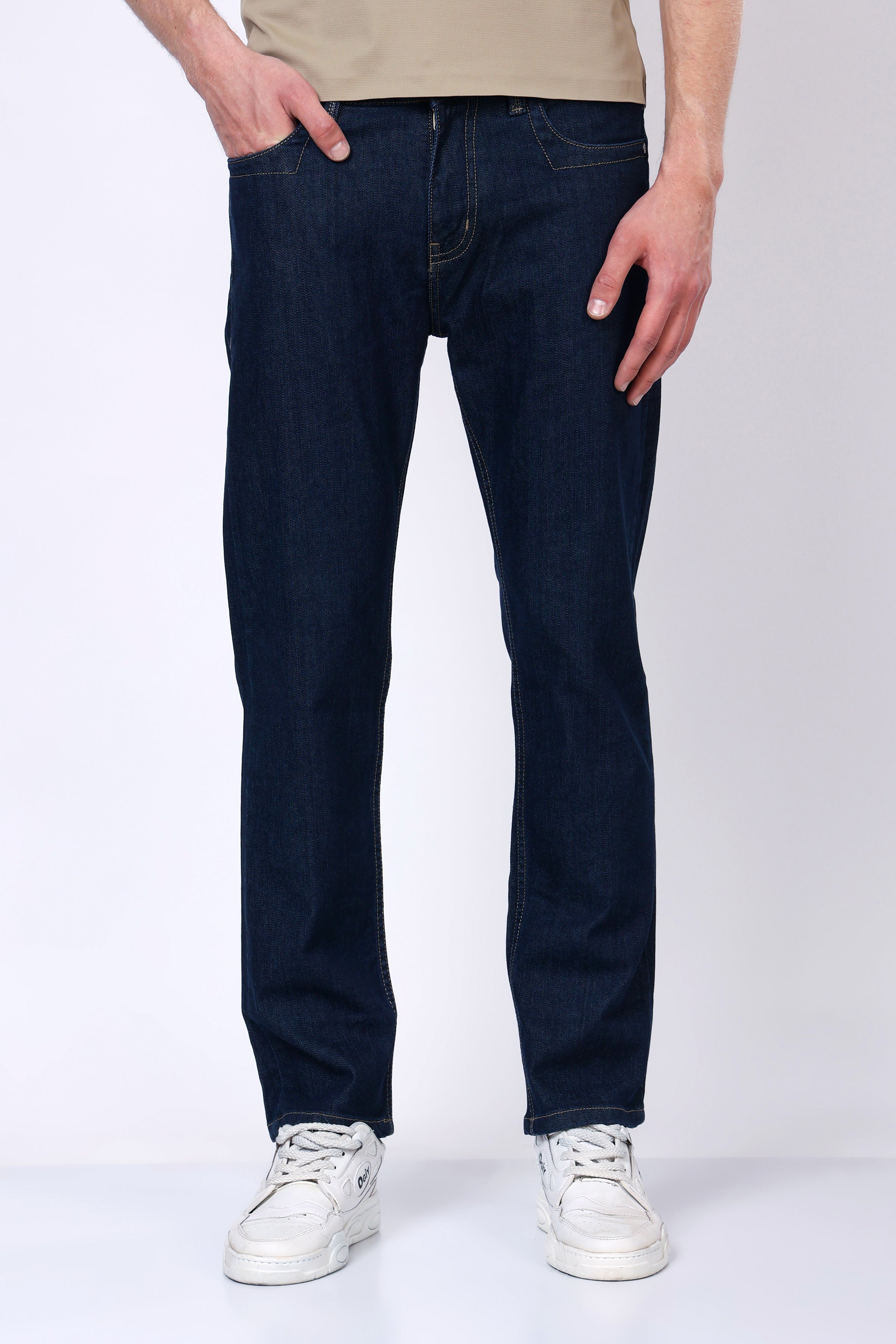 Stylox Men’s Mid-Rise Comfort Fit Dark Blue Stretchable Denim Jeans - Stylox