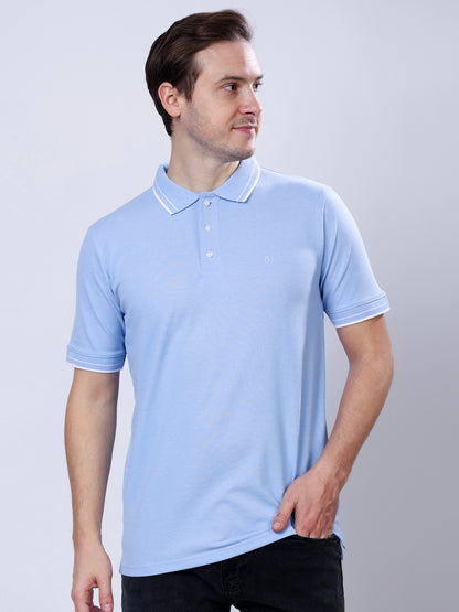 Stylox Men’s Solid Polo T-Shirt with Contrast-Tipped Collar - Stylox