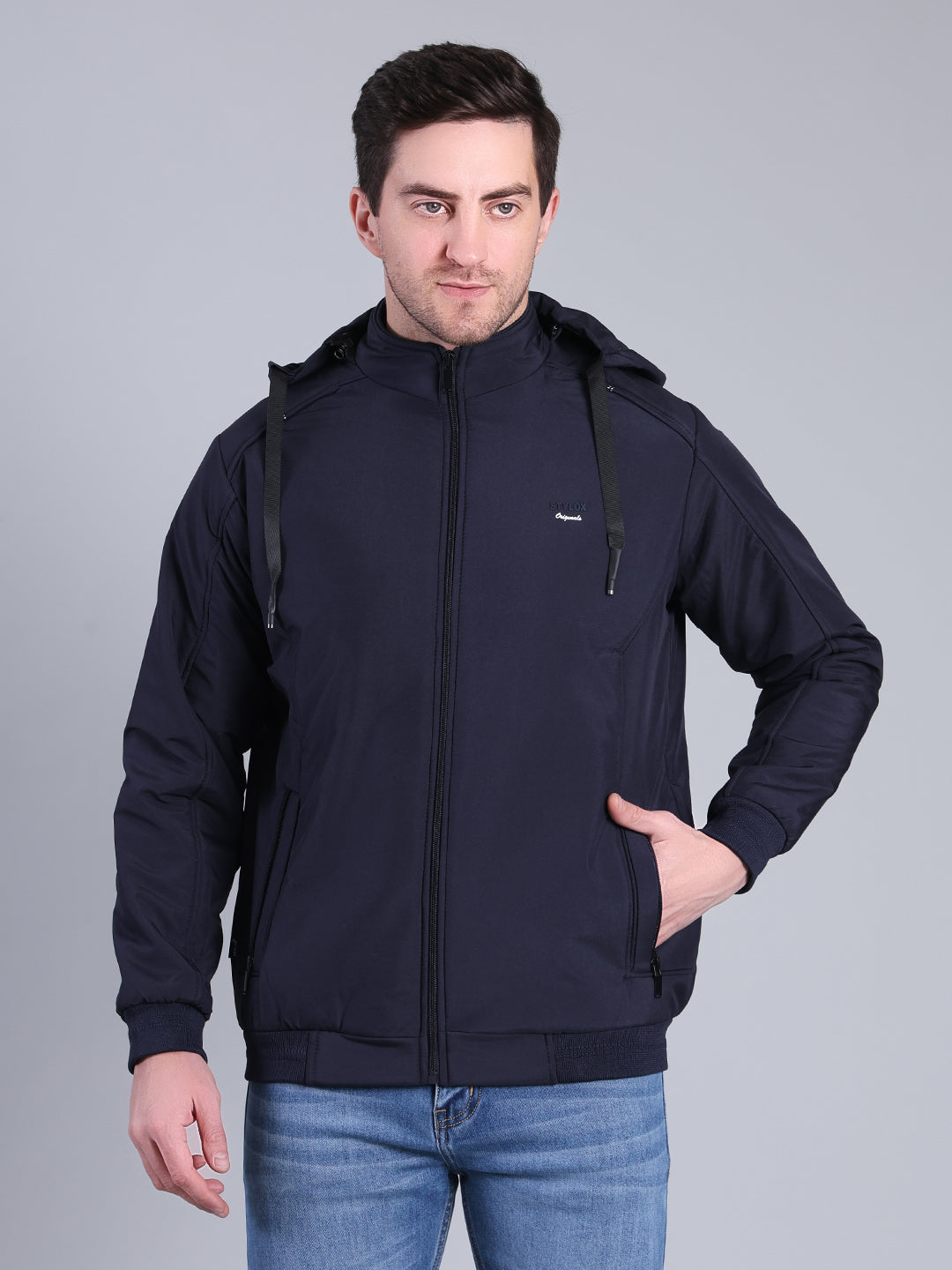 Stylox Men’s Solid Hooded Winter Jacket | Full Sleeve Zip-Up Casual Jacket with Pockets - Stylox