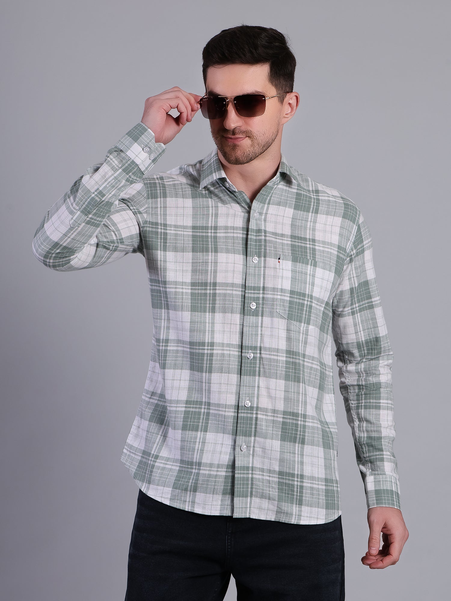 Stylox Men’s Regular Fit Checked Full Sleeve Casual Shirt-Olive - Stylox