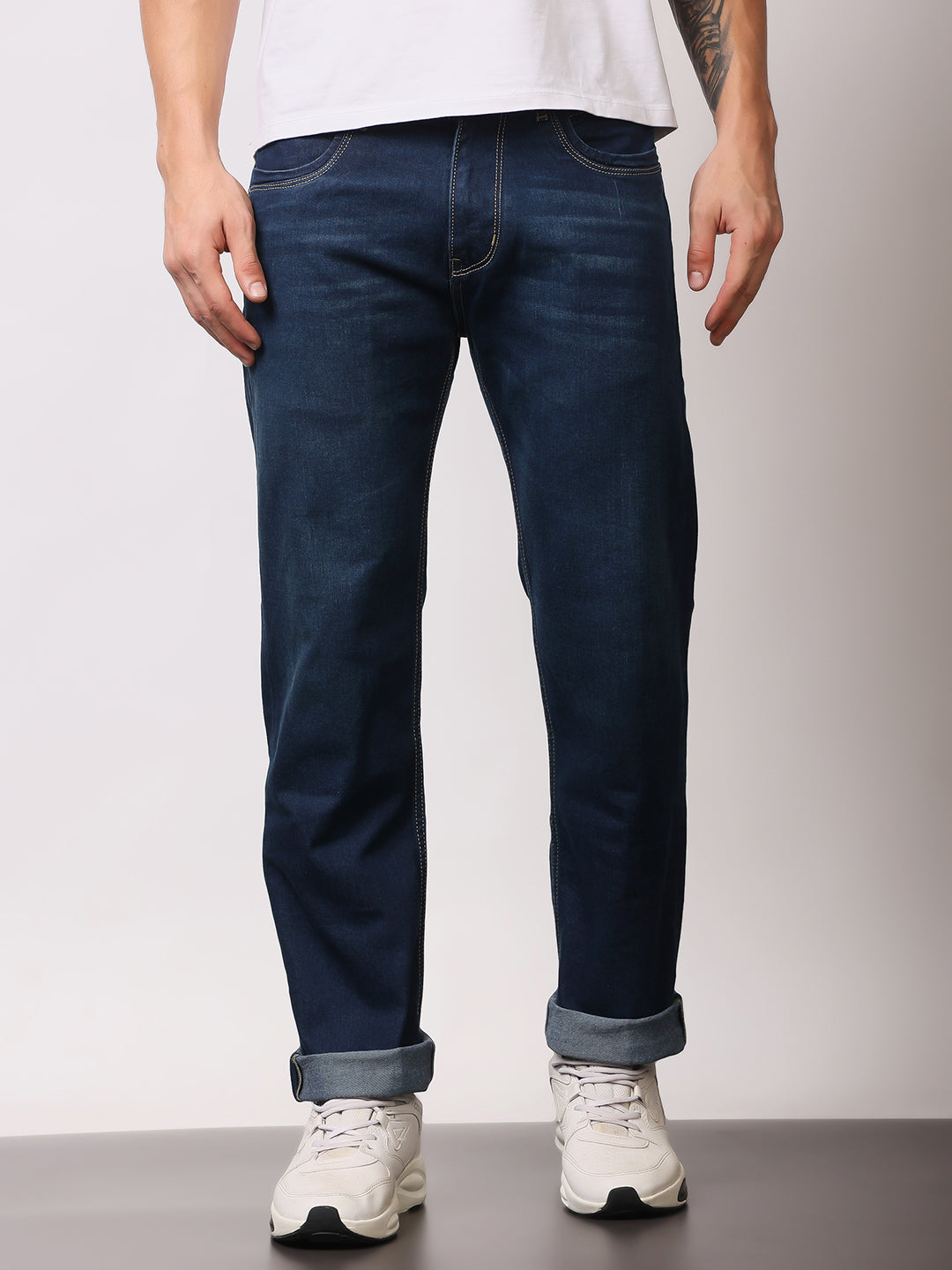 Stylox Men’s Comfort Fit Mid-Rise Solid Premium Stretchable Denim Jeans - Stylox