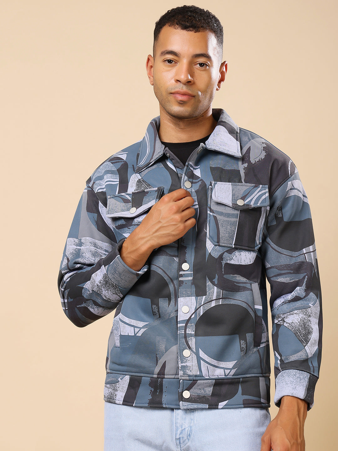 Stylox Men’s Printed Full Sleeve Jacket with Button Closure – Bold Style, Effortless Comfort