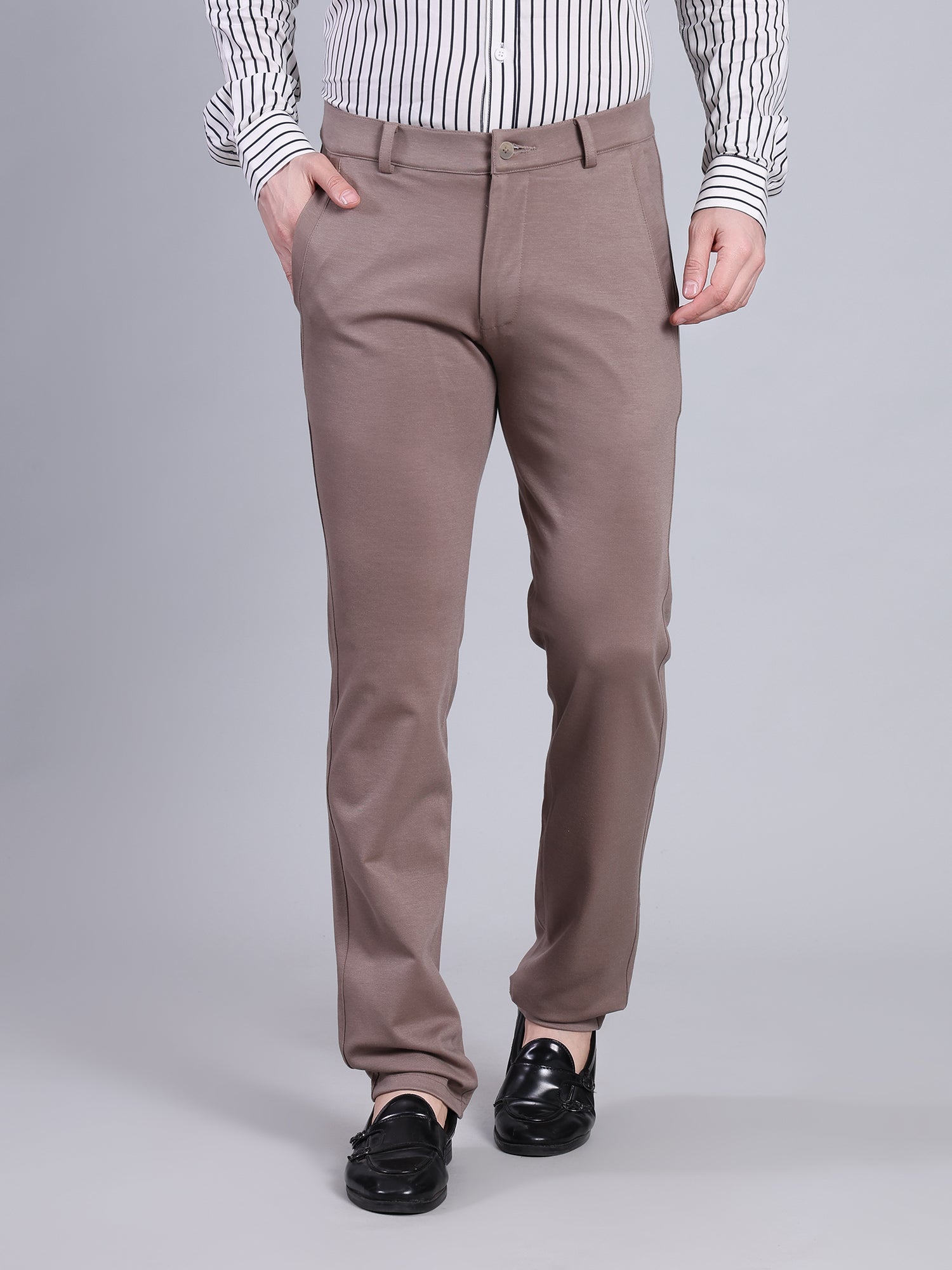 Stylox Men’s Slim Fit Stretchable Formal Trousers-Dark Beige - Stylox