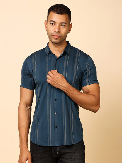 Stylox Men’s Slim-Fit Stretchable Striped Half-Sleeve Shirt – Casual &amp; Comfy