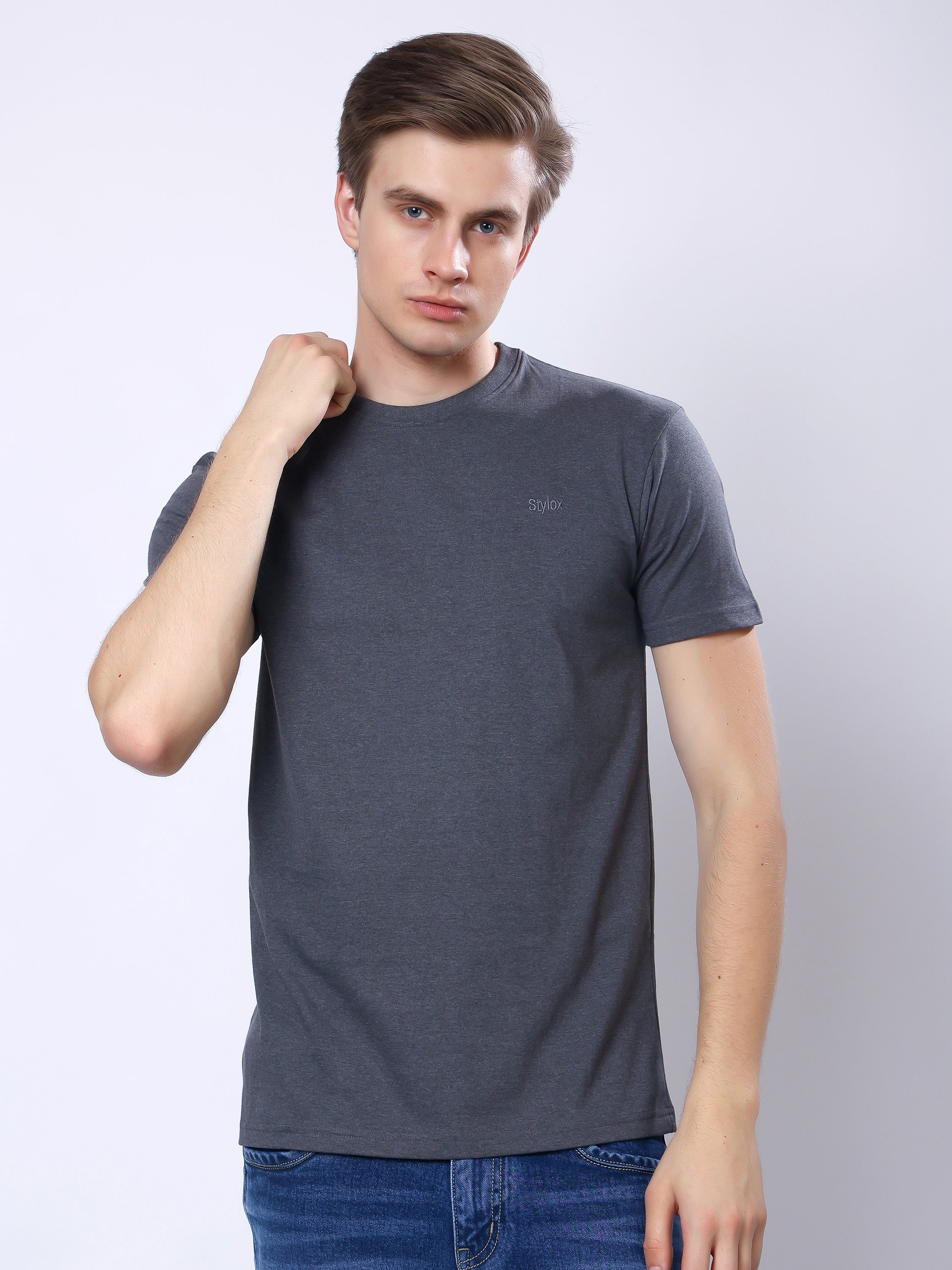 Stylox Men’s Solid Round Neck T-Shirt | Classic Cotton Casual Crew Neck Tee - Stylox