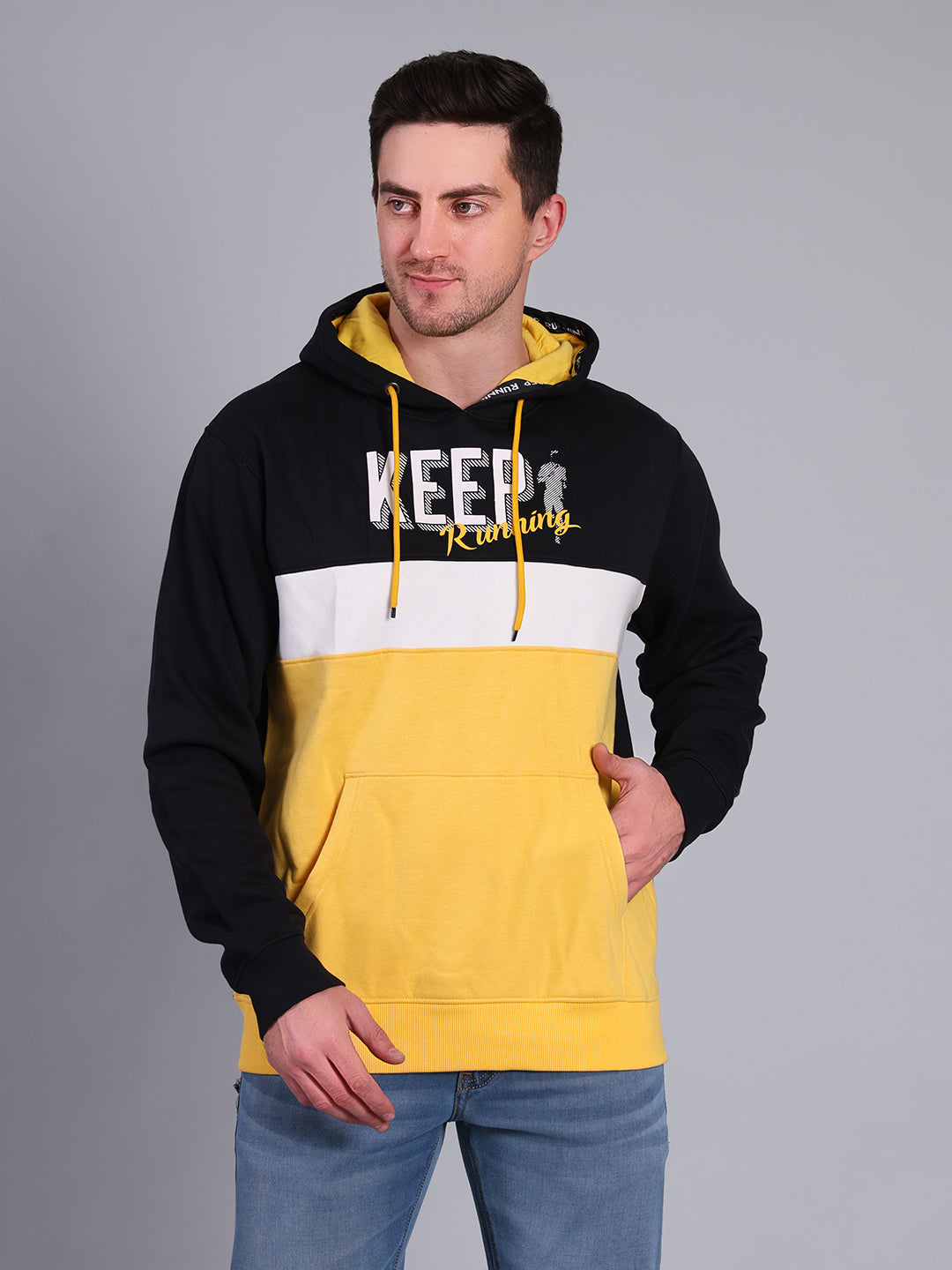 Stylox Men’s Printed Winter Hoodie | Colorblock Pullover Hoodie with Kangaroo Pocket | Warm Full Sleeve Hooded Sweatshirt