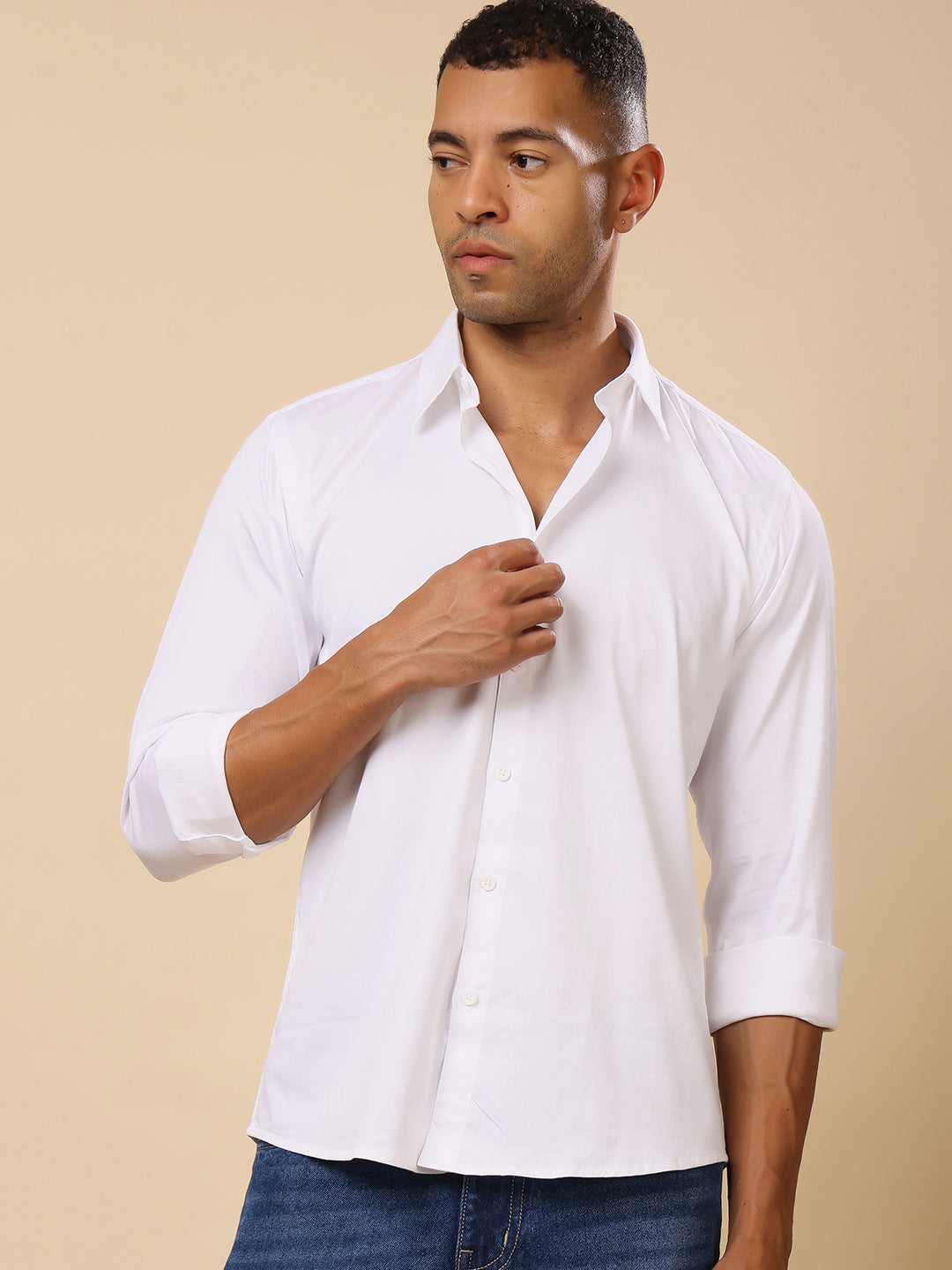 Stylox Men’s Satin Lycra Full Sleeve Solid Shirt – Classic Elegance with Modern Comfort
