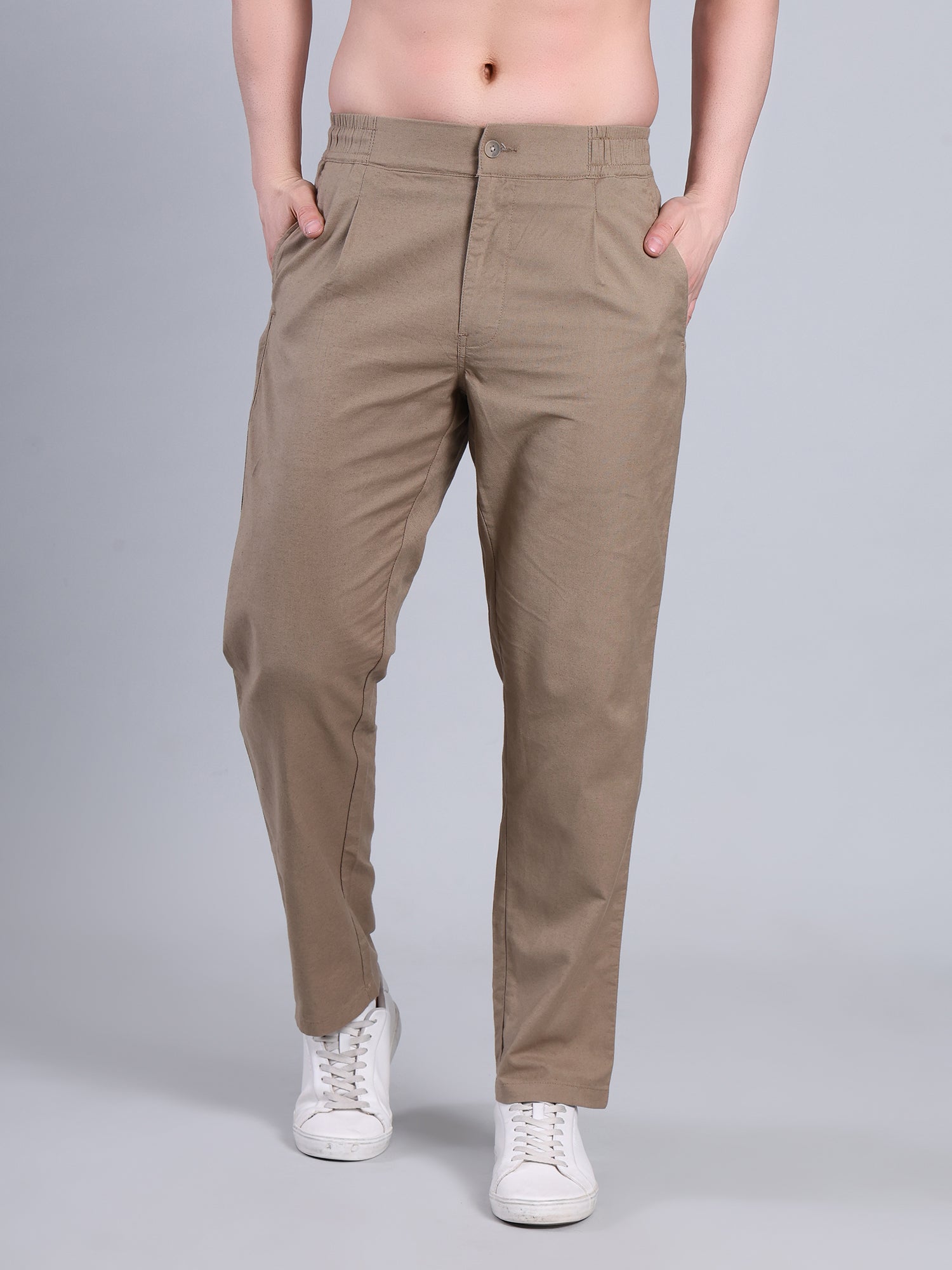 Stylox Men’s Cotton Linen Blend Trousers | Regular Fit Pleated Pants