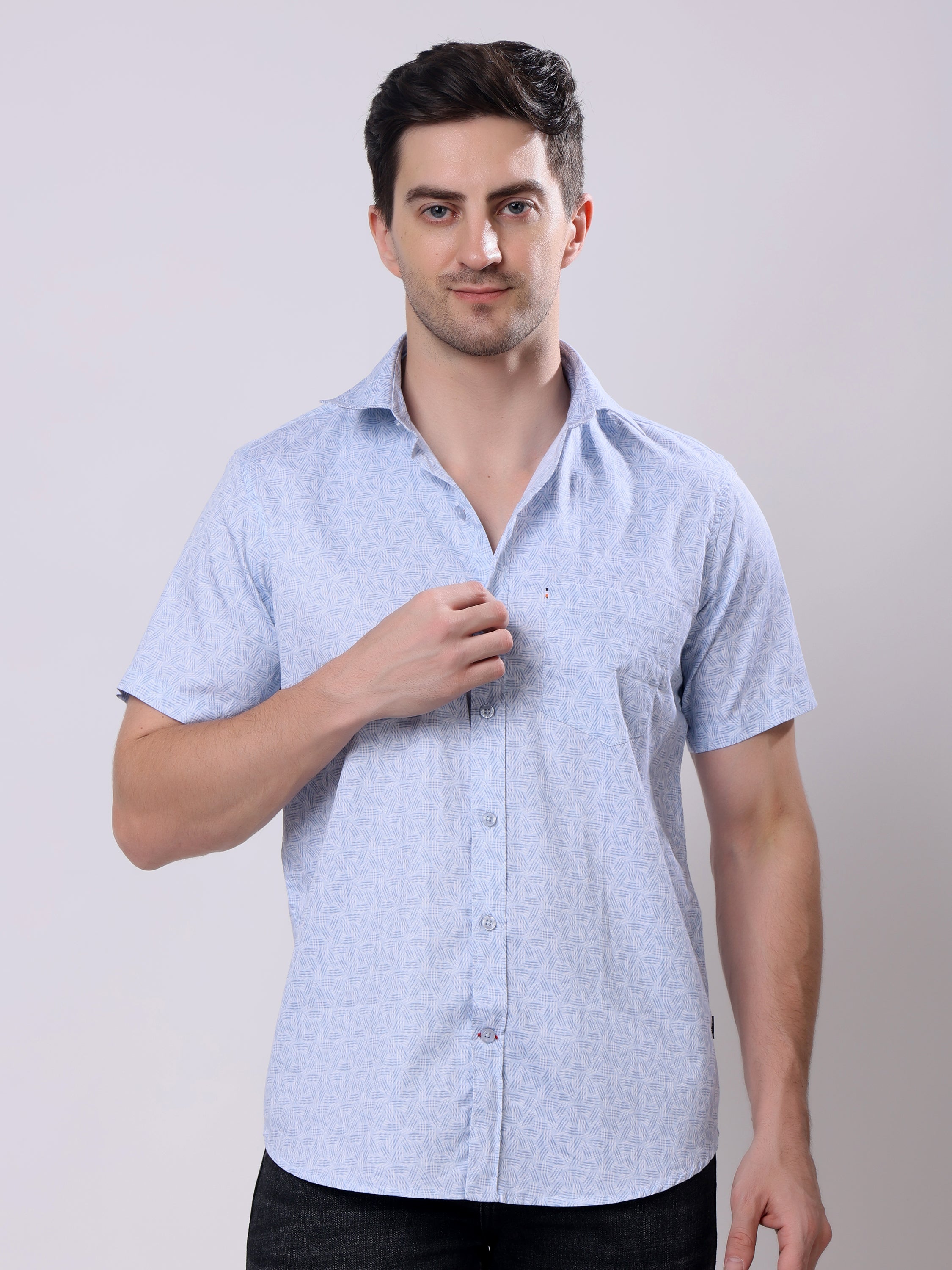Stylox Men’s Regular Fit Half Sleeve Abstract print Cotton Summer Casual Shirt - Stylox