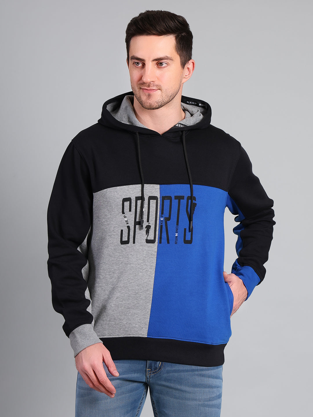 Stylox Men’s Winter Colorblock Printed Hoodie | Pullover Hooded Sweatshirt with Side Pocket (Black) - Stylox