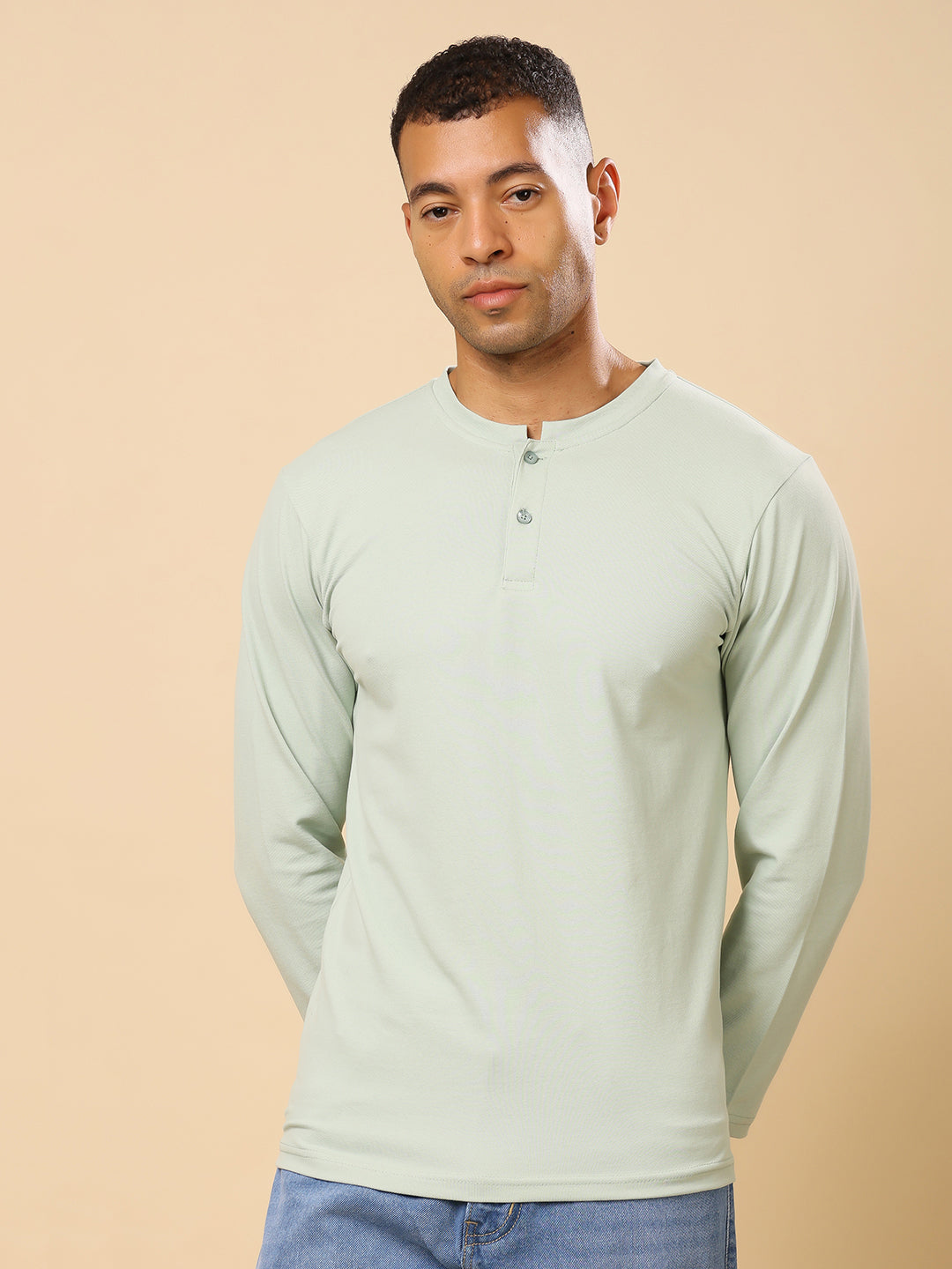 Stylox Men’s Henley Neck Full Sleeve Solid T-Shirt – Casual & Stylish Everyday Wear - Stylox