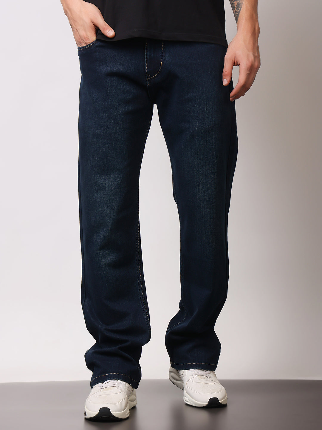 Stylox Men’s Bootcut Fit Stretchable Mid Rise Solid Denim Jeans - Stylox