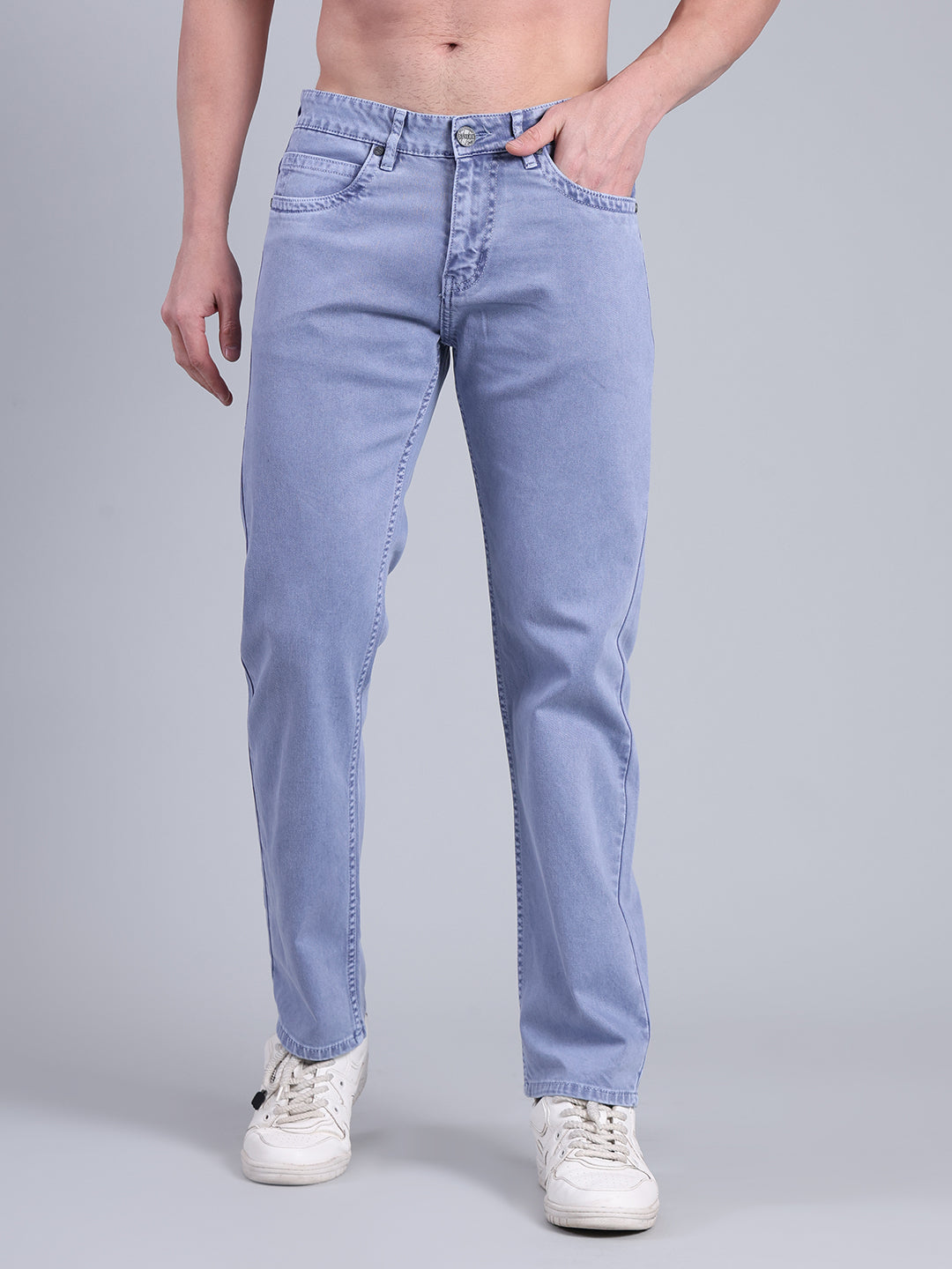 Stylox Men’s Comfort Fit Mid Rise Washed Denim Jeans (Light Blue) - Stylox
