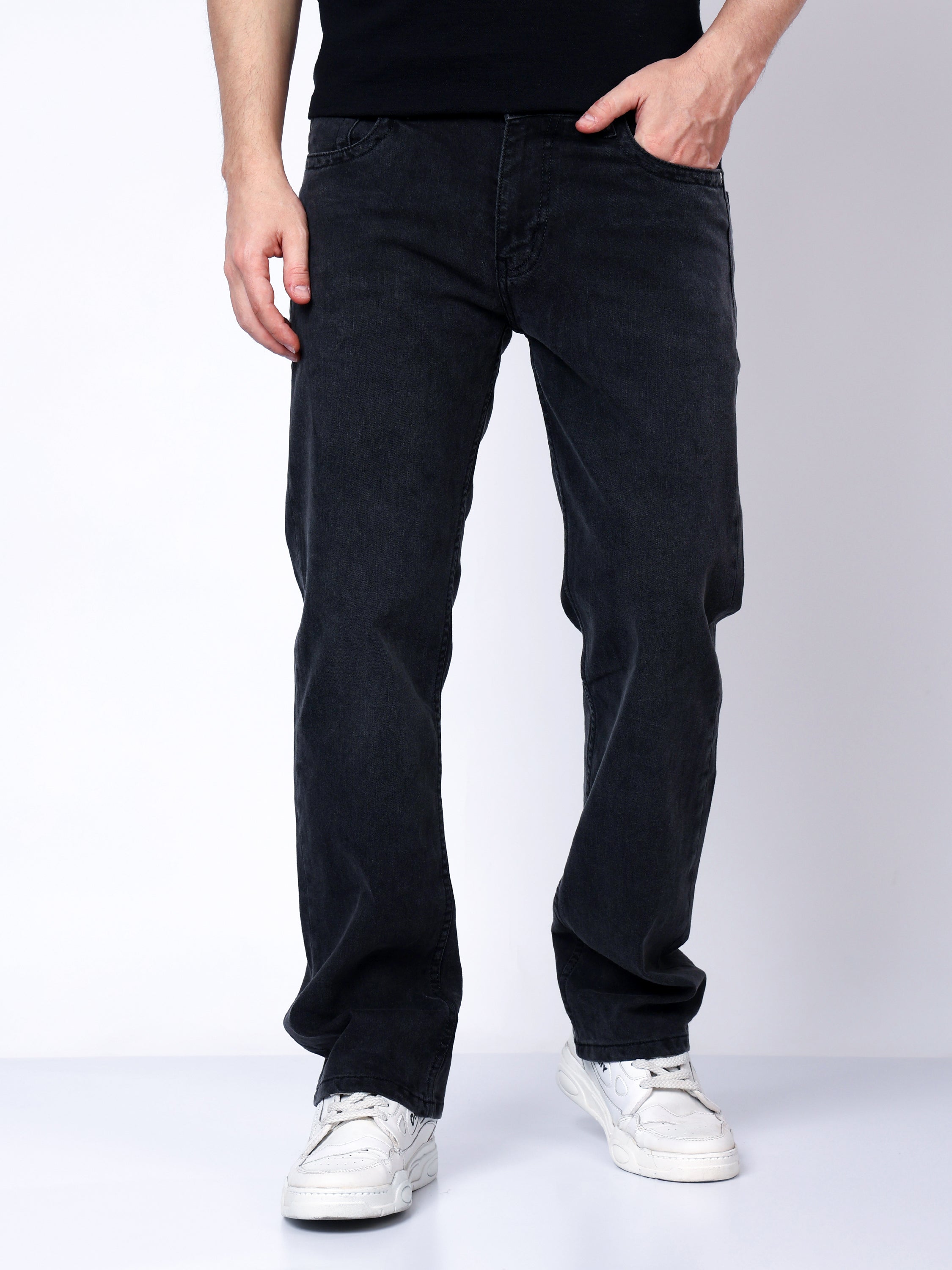 Stylox Men’s Mid-Rise Comfort Fit Stretchable Dark Grey Denim Jeans - Stylox