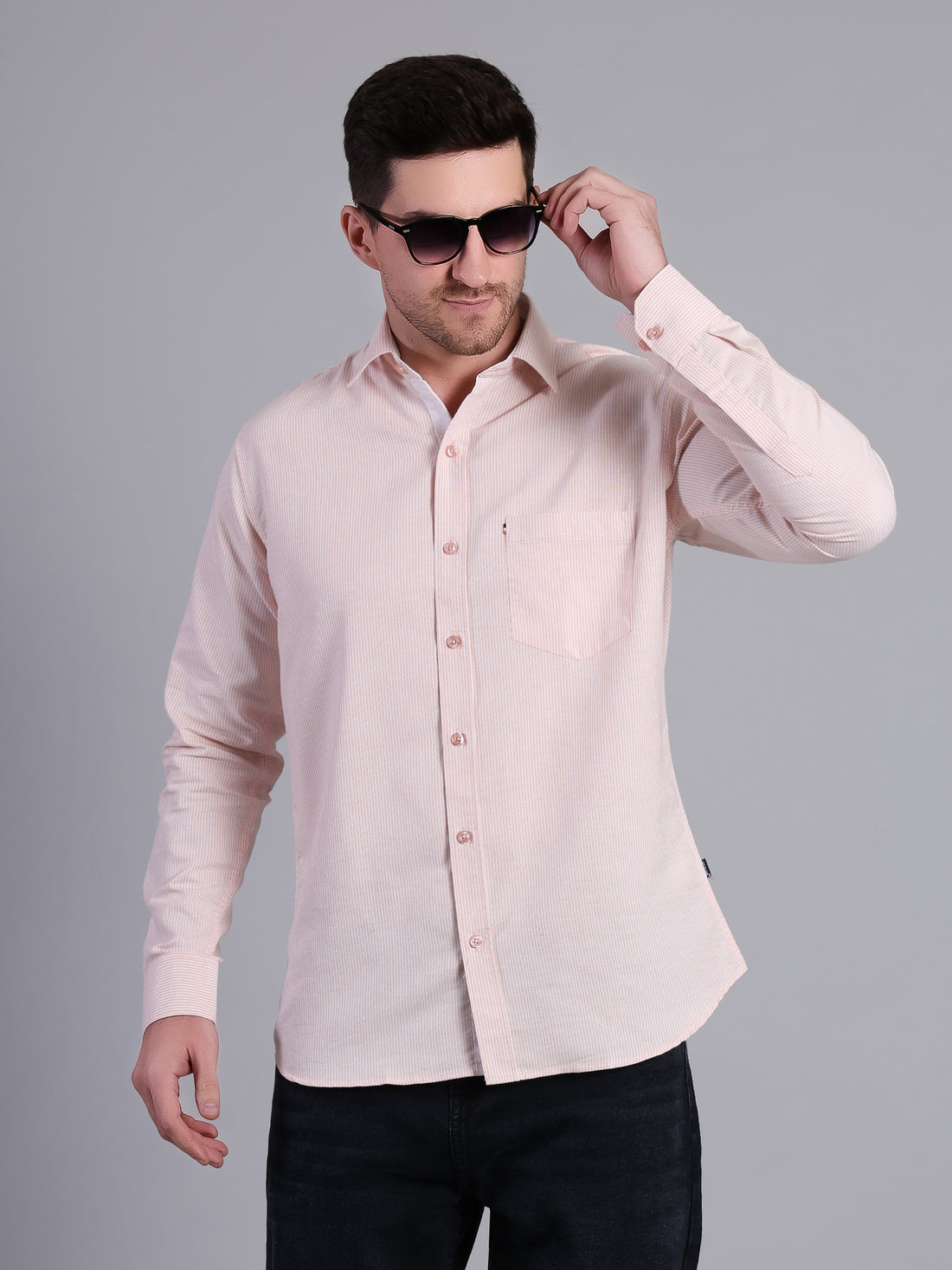 Stylox Men’s Green Striped Casual Shirt | Regular Fit Cotton Shirt for Men-Orange - Stylox