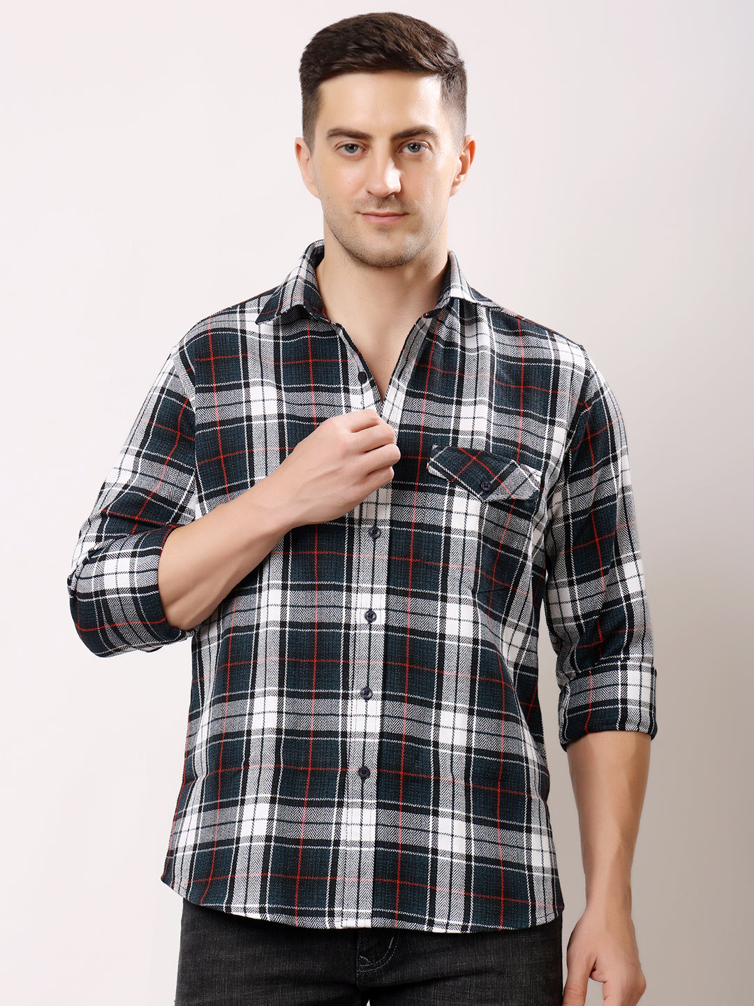 Stylox Men’s Regular Fit Full Sleeve Check Shirt with Single Pocket | Casual Cotton Checkered Shirt