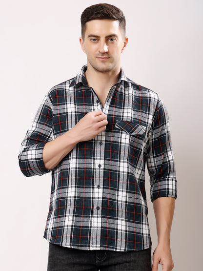 Stylox Men’s Regular Fit Full Sleeve Check Shirt with Single Pocket | Casual Cotton Checkered Shirt
