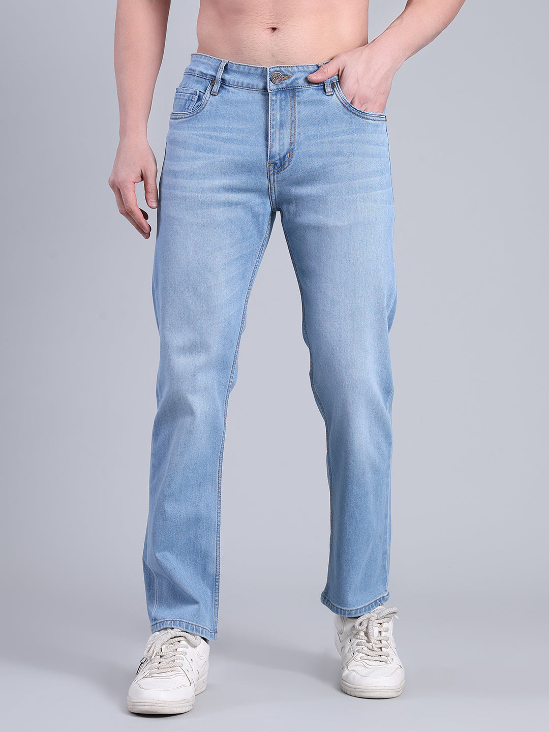 Stylox Men’s Comfort Fit Jeans | Mid Rise Straight Leg Washed Denim for Everyday Wear