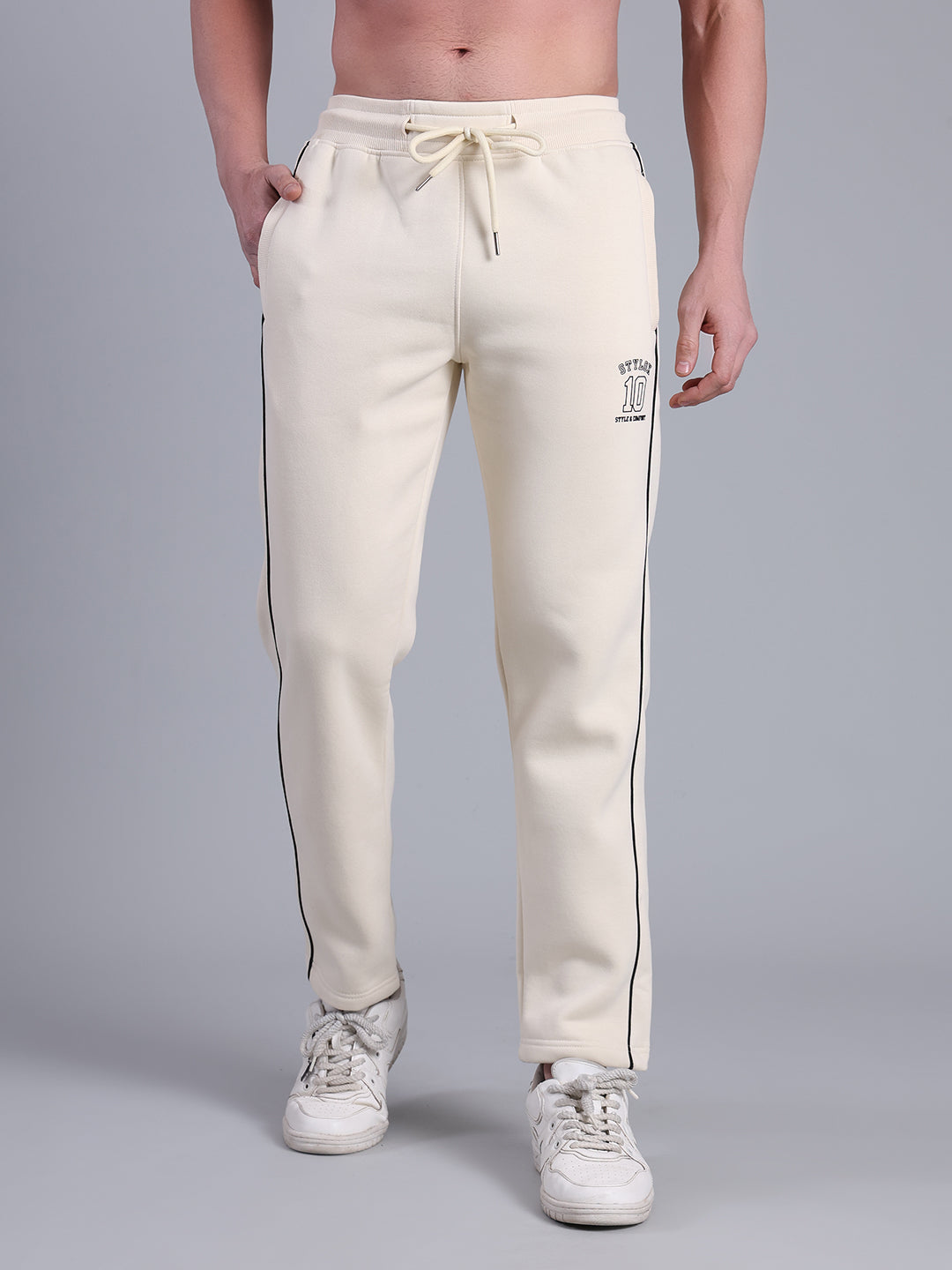 Stylox Men’s Solid Trackpant with Side Piping (Off White) - Stylox