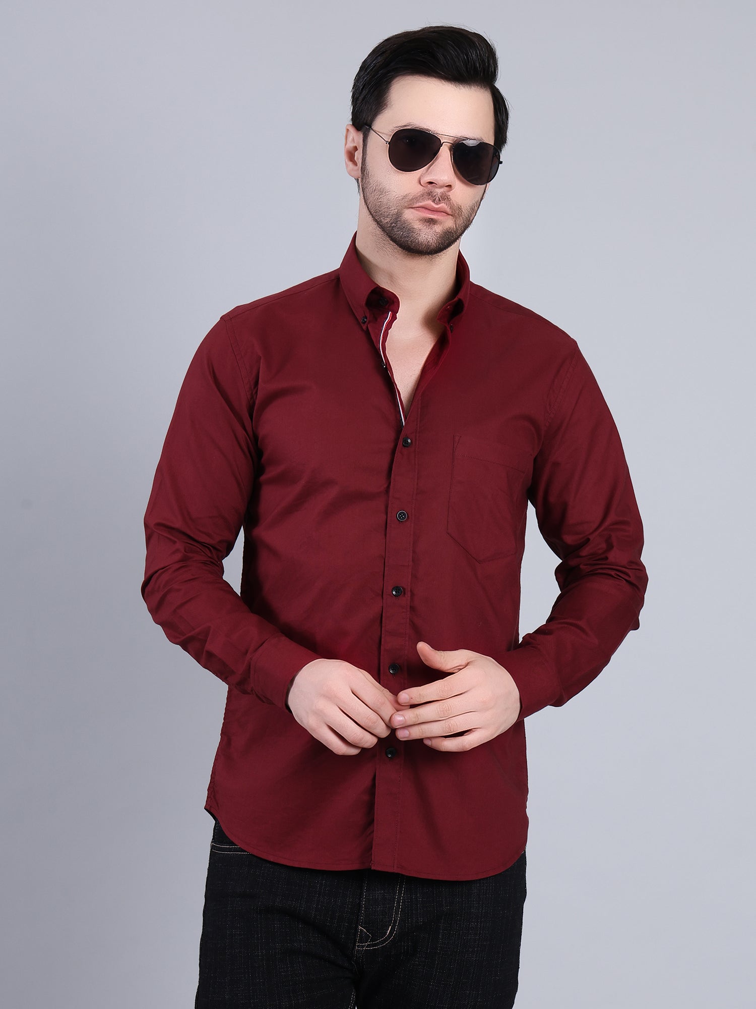 Stylox Men’s Regular Fit Full Sleeve Solid Casual Shirt for Everyday & Office Wear (Maroon) - Stylox