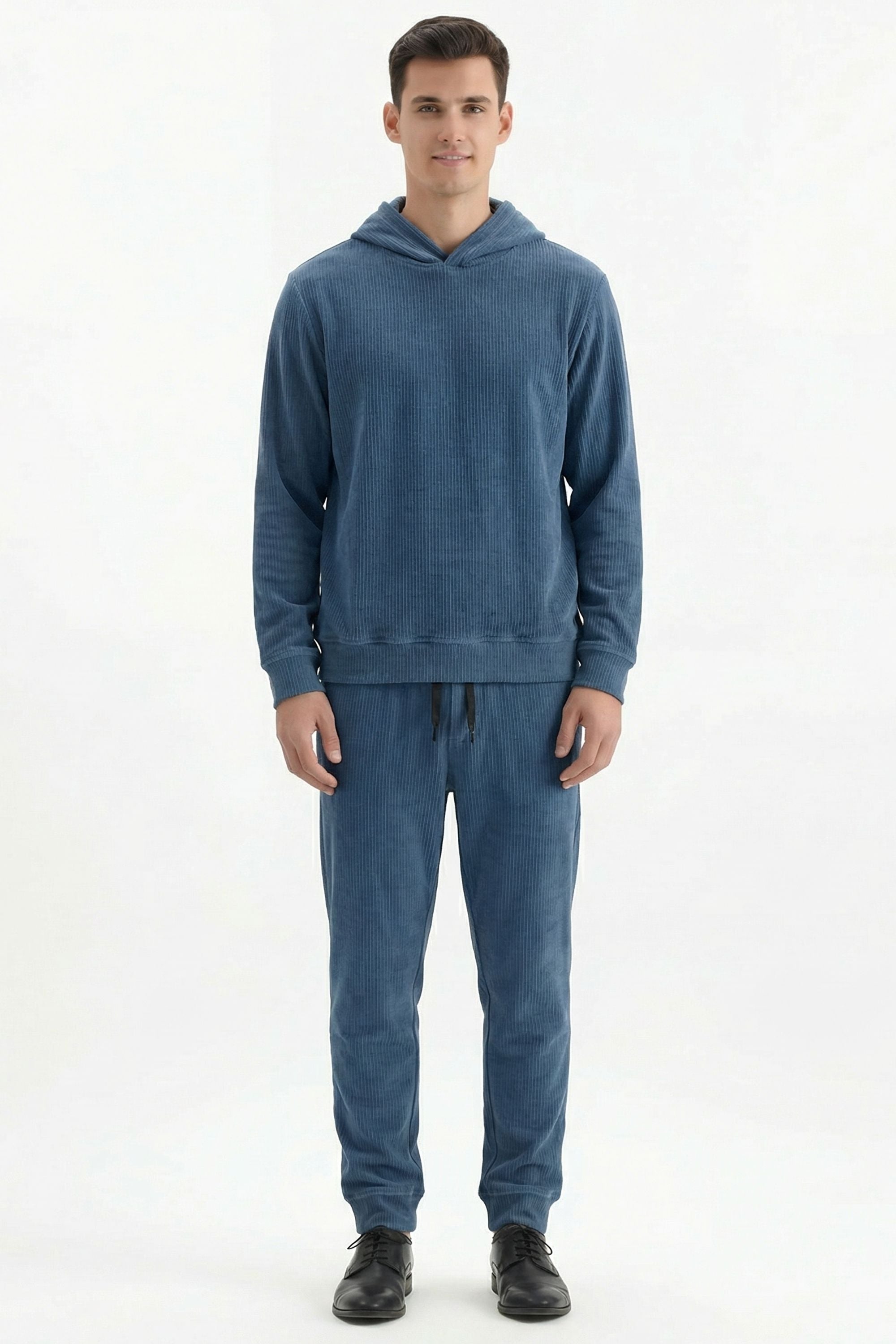 Stylox Men’s Regular Fit Ribbed Tracksuit Set (Hooded Sweatshirt + Jogger Pants) (Light Blue) - Stylox