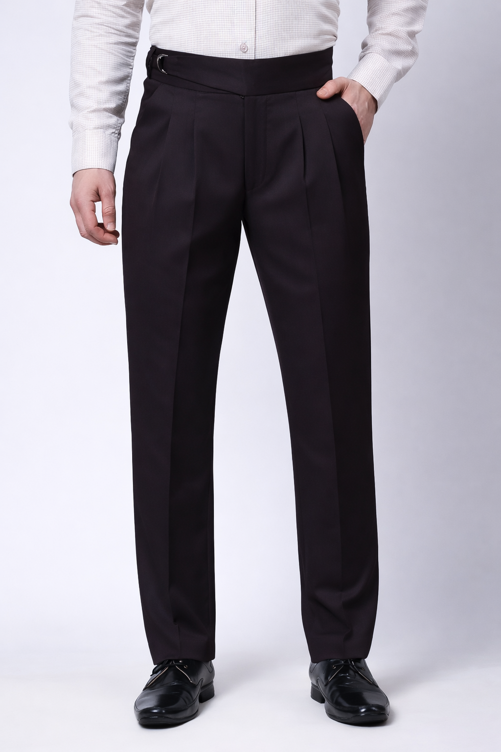 Stylox Men’s Slim Fit Gorkha Trouser with Pleated Front &amp; Side Adjuster Waist-Black - Stylox