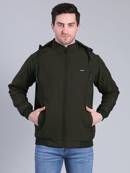 Stylox Men’s Solid Hooded Winter Jacket | Full Sleeve Zip-Up Casual Jacket with Pockets