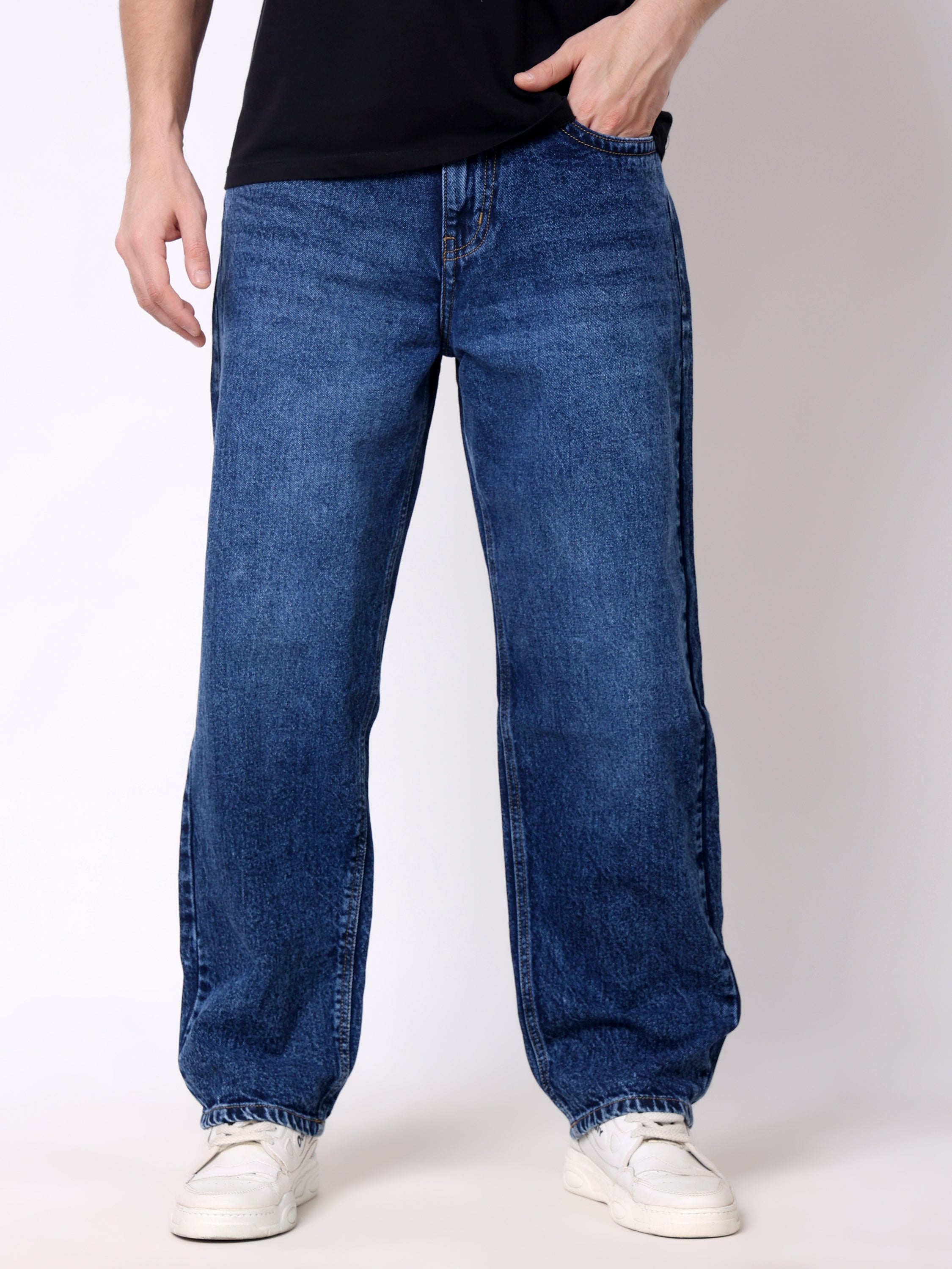 Stylox Men’s Loose Fit Non-Stretch Wide Leg Casual Denim Jeans - Stylox