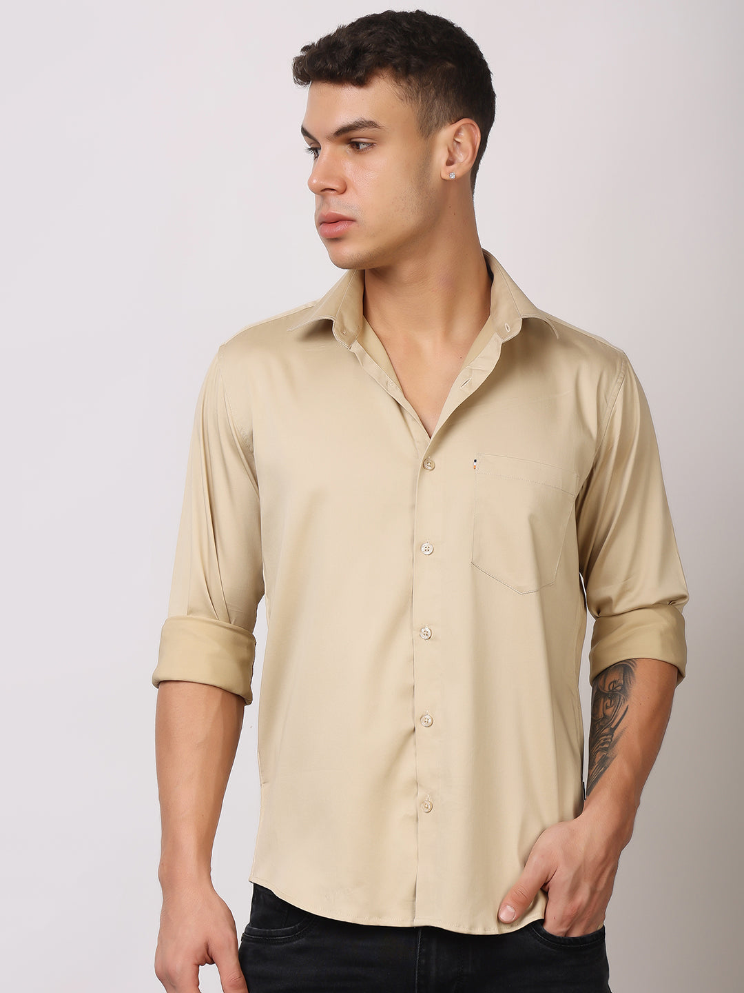 Stylox Men's Full Sleeve Solid Partywear Casual Shirt – Premium Shine Finish Cotton Blend Regular Fit Shirt for Stylish Evening & Occasion Wear - Stylox