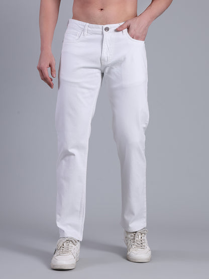 Stylox Men’s Comfort Fit White Jeans | Solid White Denim Jeans for Men | Mid-Rise Casual &amp; Party Wear Jeans