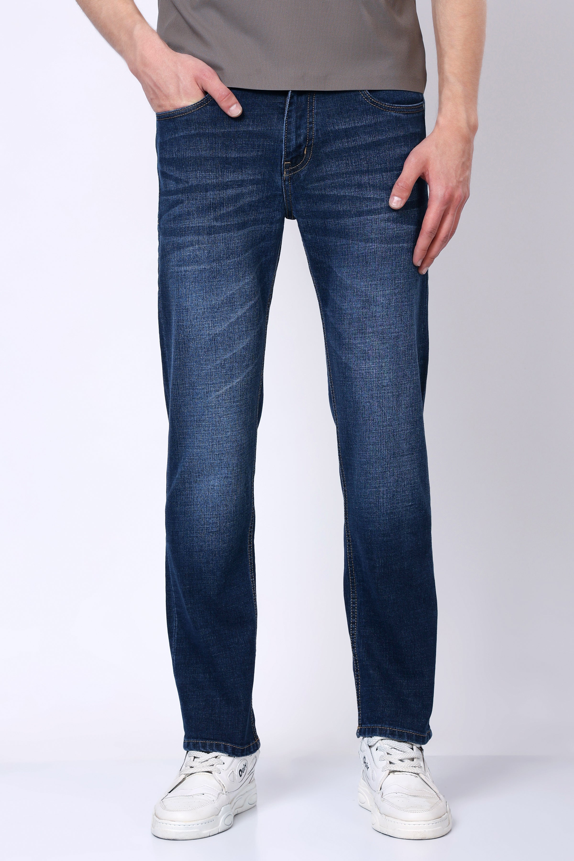 Stylox Men’s Mid-Rise Comfort Fit Stretchable Dark Blue Denim Jeans - Stylox