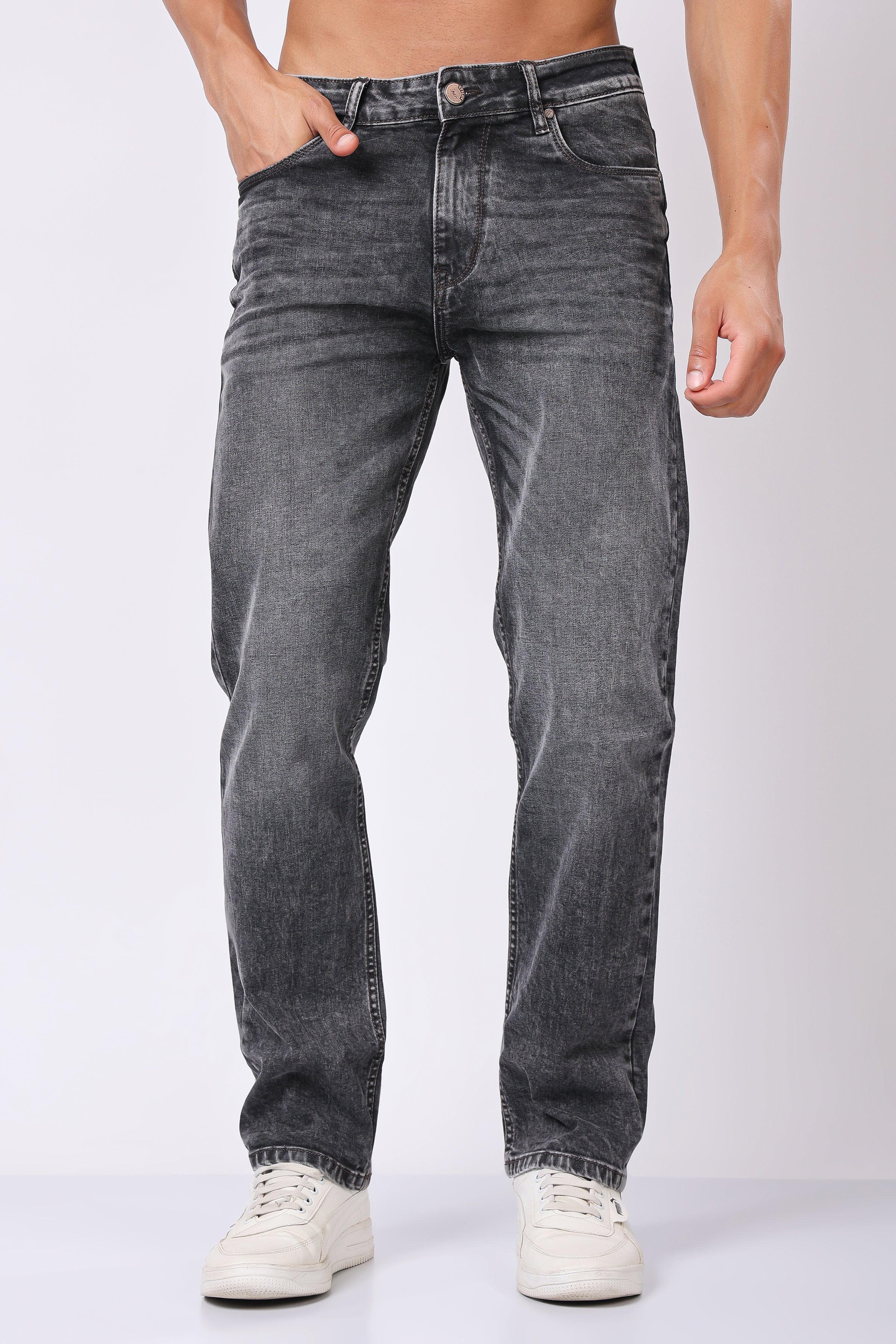 Stylox Men’s Comfort Fit Denim Jeans - Grey, Dark Grey, Mid Grey