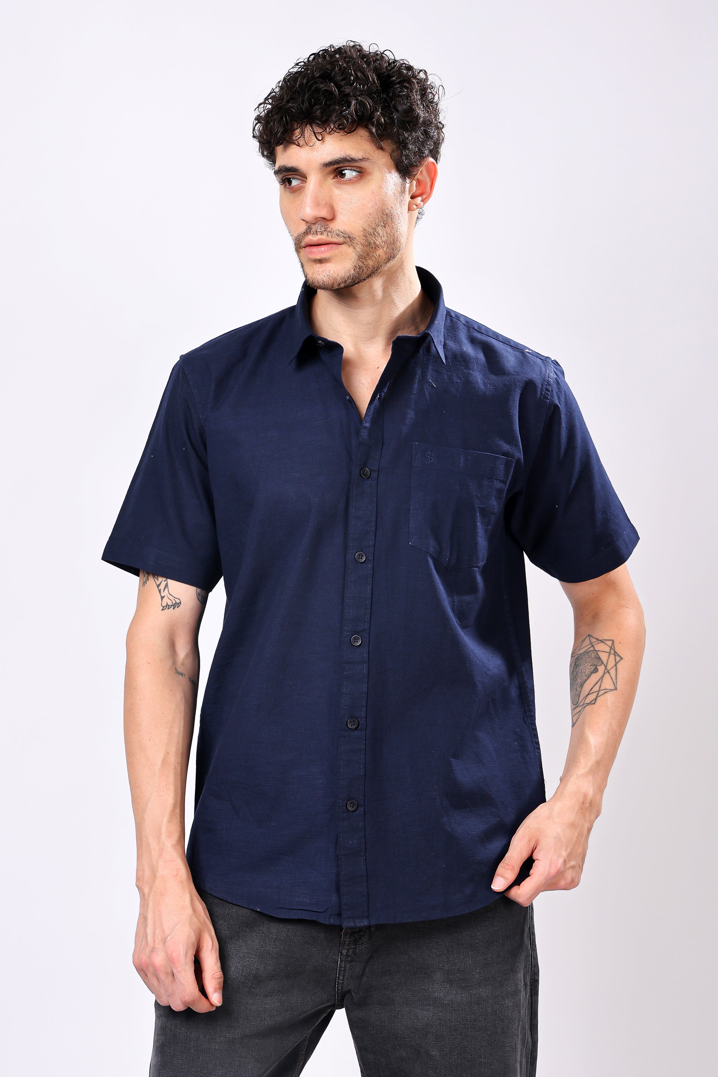 Stylox Men's Half Sleeve Solid Casual Shirt – Comfortable Cotton Blend Shirt for Smart Everyday Style - Stylox