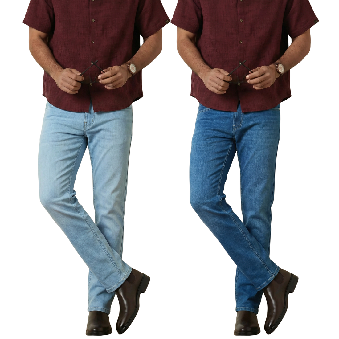 Stylox Straight Fit Denim Jeans – Pack of 2 (Mid Blue &amp; Light Blue)