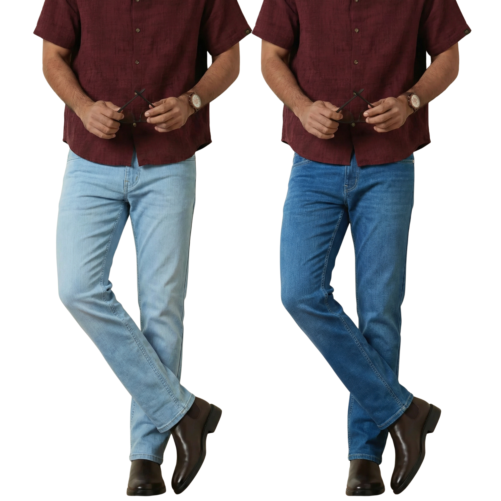 Stylox Straight Fit Denim Jeans – Pack of 2 (Mid Blue & Light Blue) - Stylox