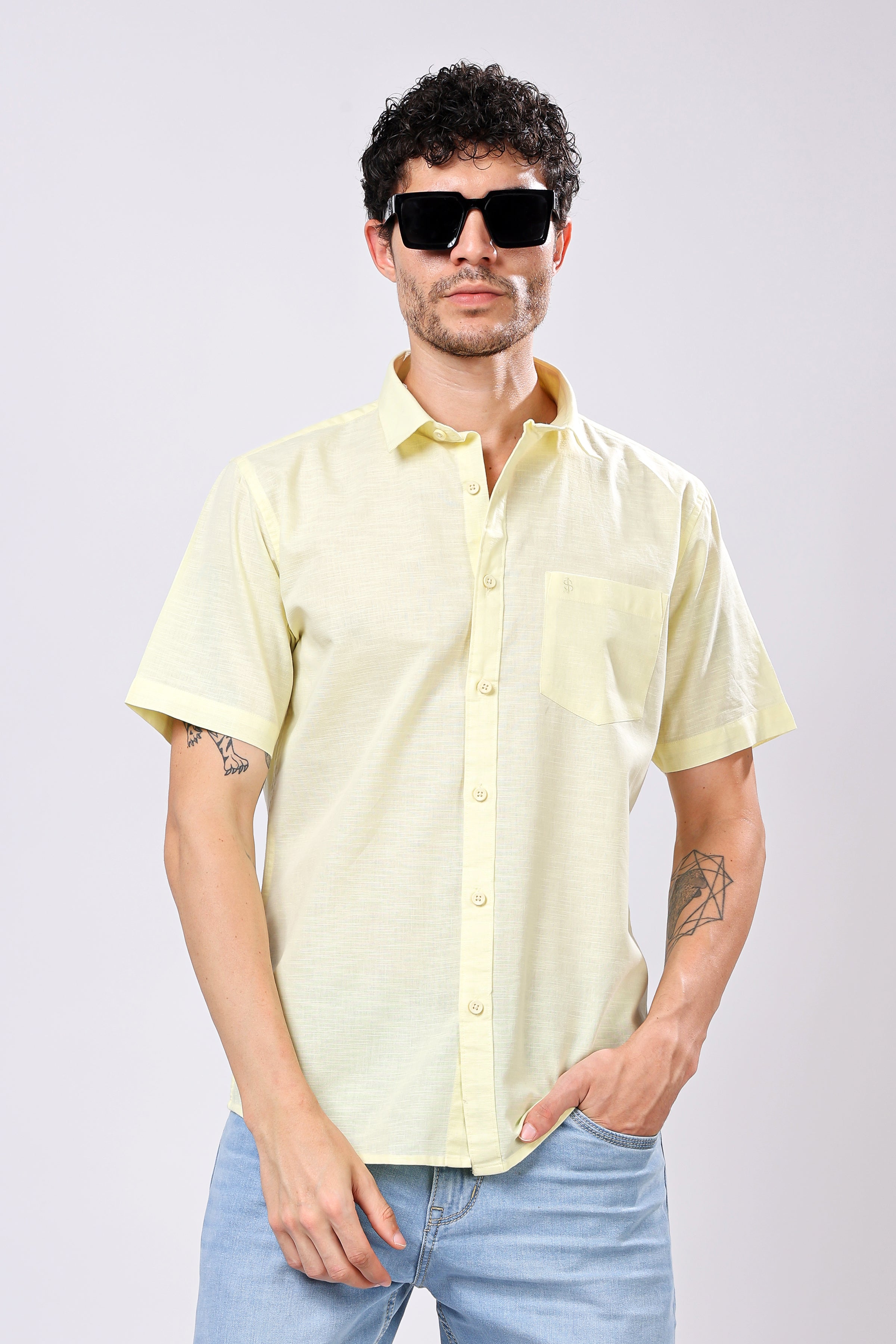 Stylox Men's Half Sleeve Solid Casual Shirt – Comfortable Cotton Blend Shirt for Smart Everyday Style - Stylox