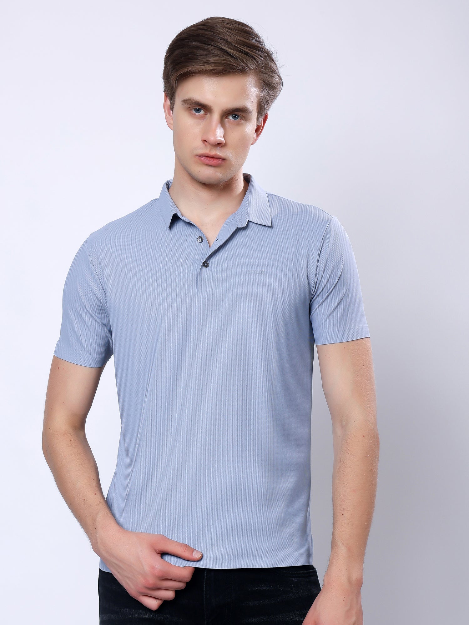 Stylox Men’s Premium Regular Fit Stretchable Polo T-Shirt-Smoky Blue - Stylox