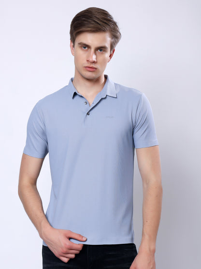 Stylox Men’s Premium Regular Fit Stretchable Polo T-Shirt-Smoky Blue - Stylox