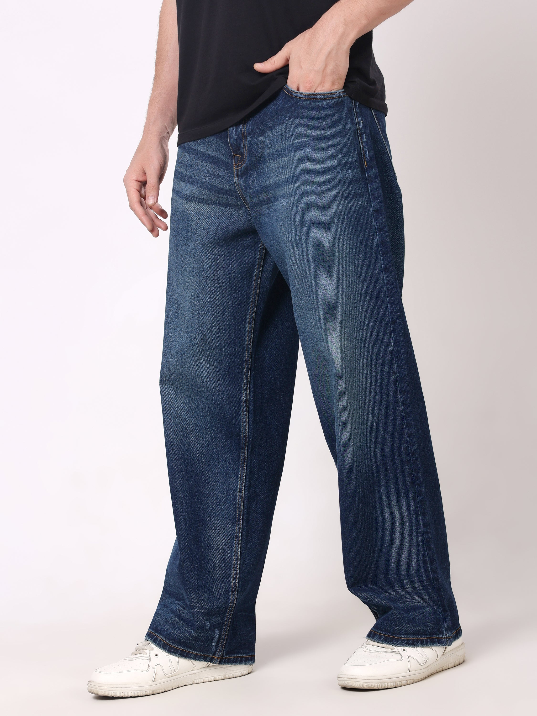 Stylox Men’s Super Baggy Fit Wide Leg Denim Jeans-Indigo