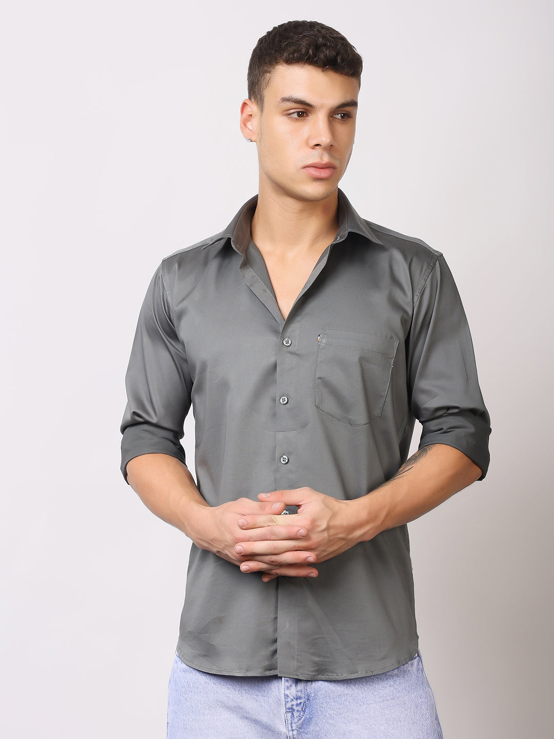 Stylox Men's Full Sleeve Solid Partywear Casual Shirt – Premium Shine Finish Cotton Blend Regular Fit Shirt for Stylish Evening & Occasion Wear - Stylox