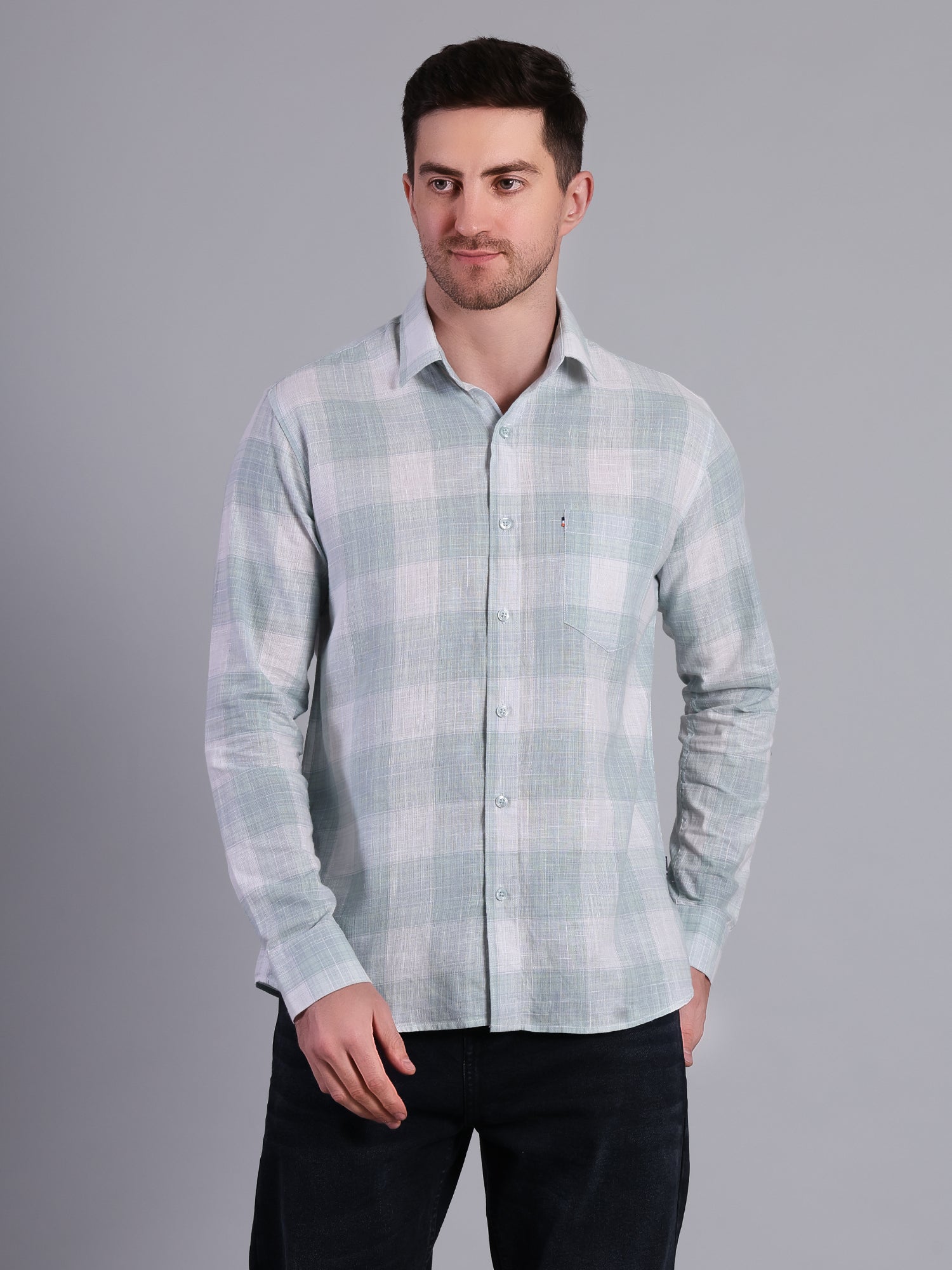 Stylox Men’s Regular Fit Checked Full Sleeve Casual Shirt-Aqua - Stylox