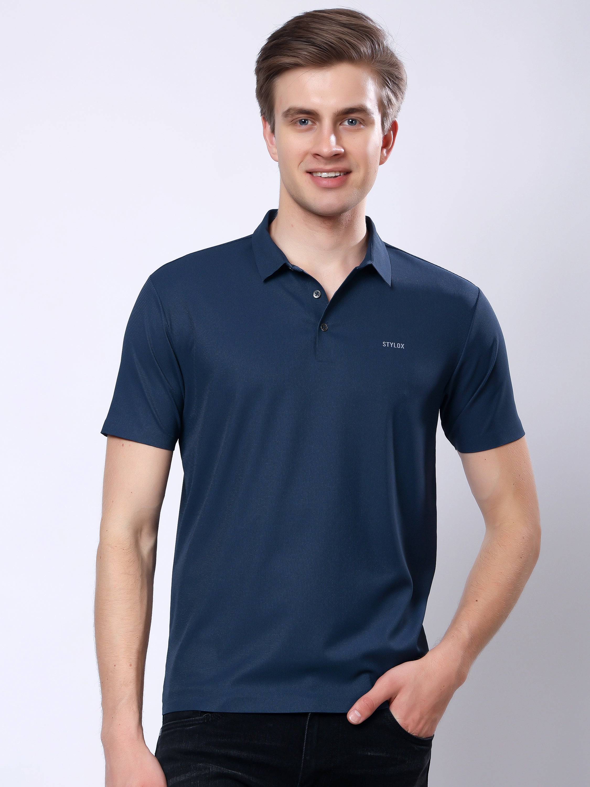 Stylox Men’s Premium Regular Fit Stretchable Polo T-Shirt–Teal - Stylox