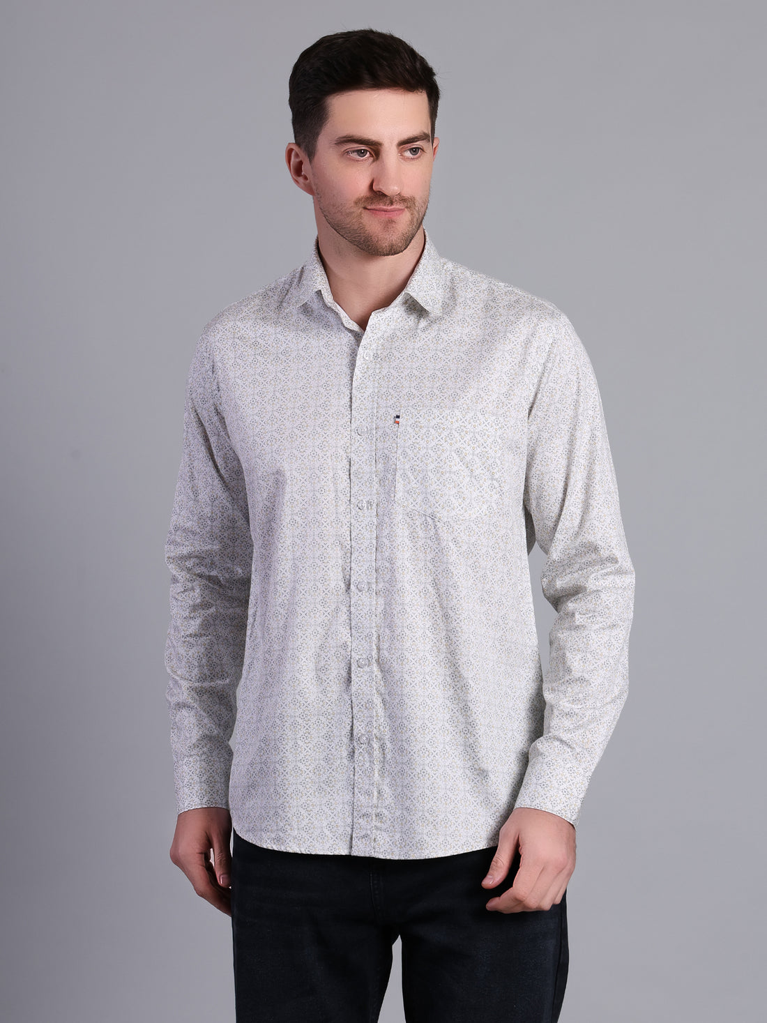 Stylox Men’s Regular Fit Full Sleeve Cotton Floral Print Casual Shirt-White - Stylox