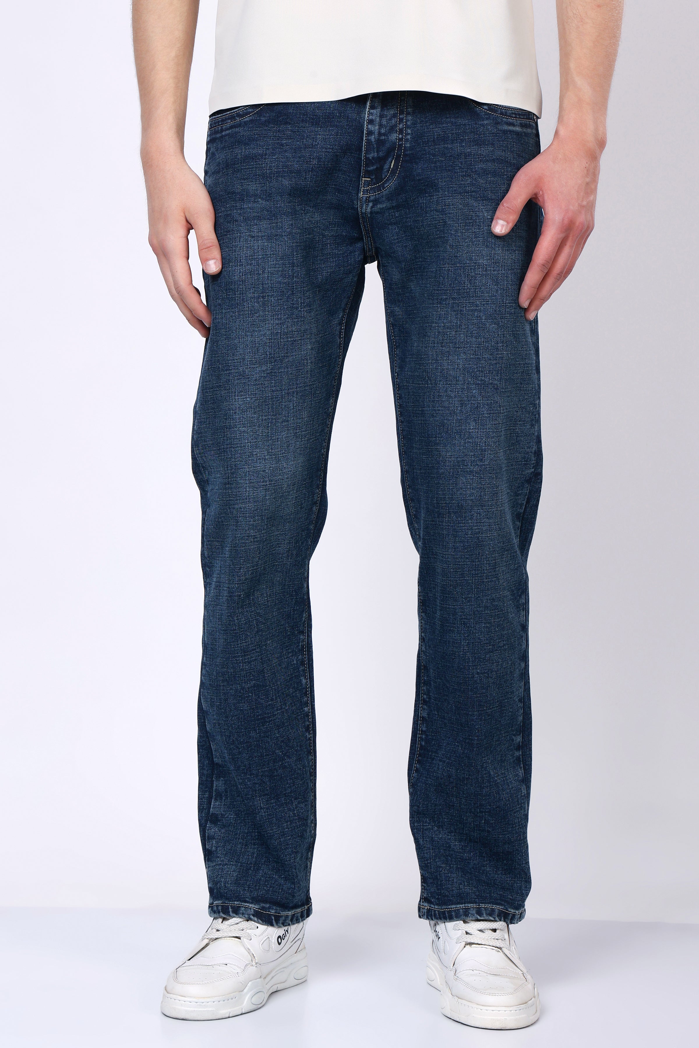 Stylox Men’s Comfort Fit Stretchable Greenish Blue Denim Jeans - Stylox